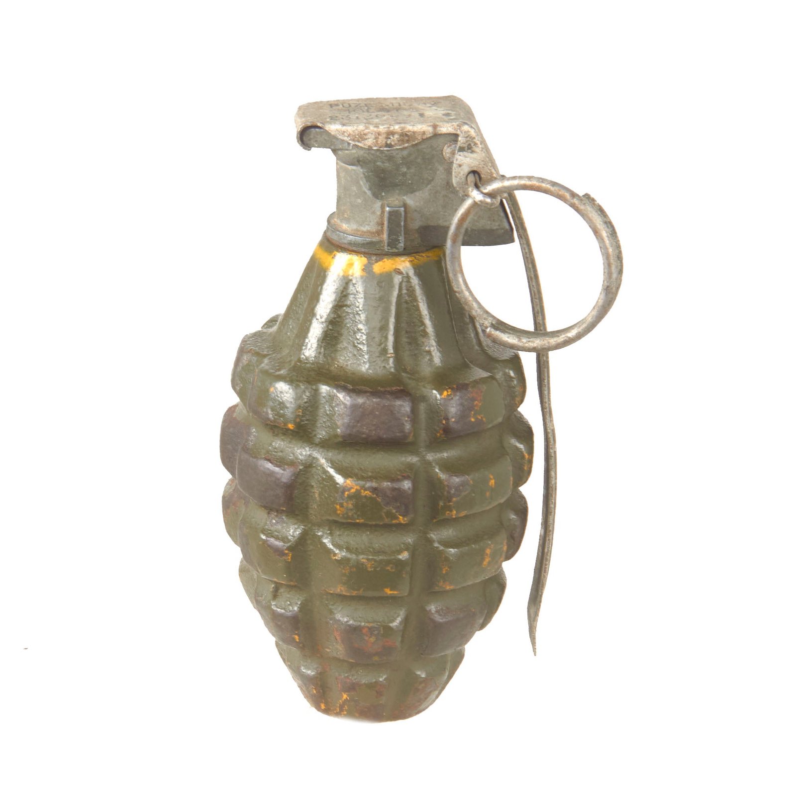 Buy Original U.S. WWII Inert MkII Pineapple Grenade with Yellow Ring & M10A2 Fuze | Original Firearms Antique For Sale