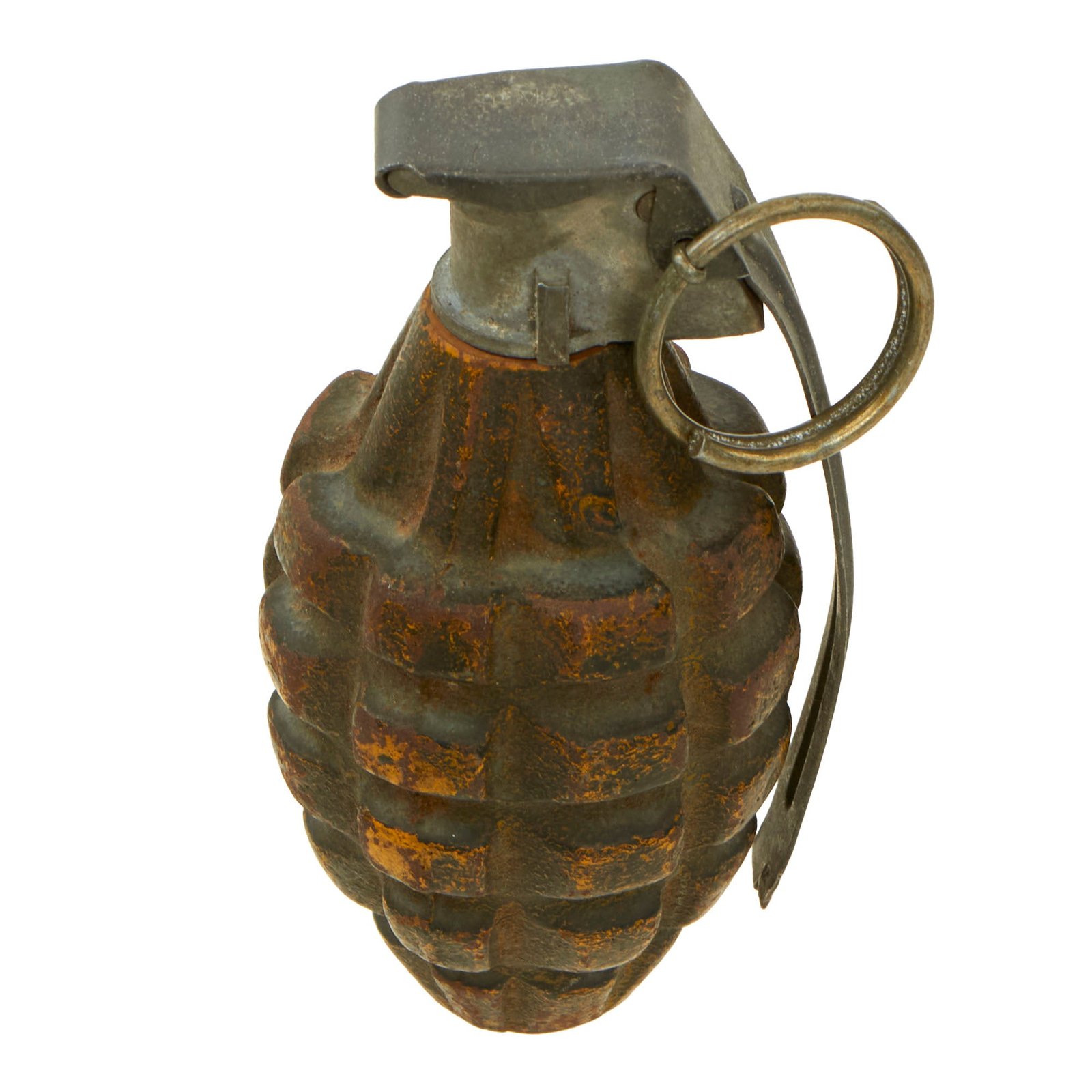 Buy Original U.S. WWII Inert MkII Pineapple Grenade with Yellow Ring with M200A1 Fuze | Original Firearms Antique For Sale