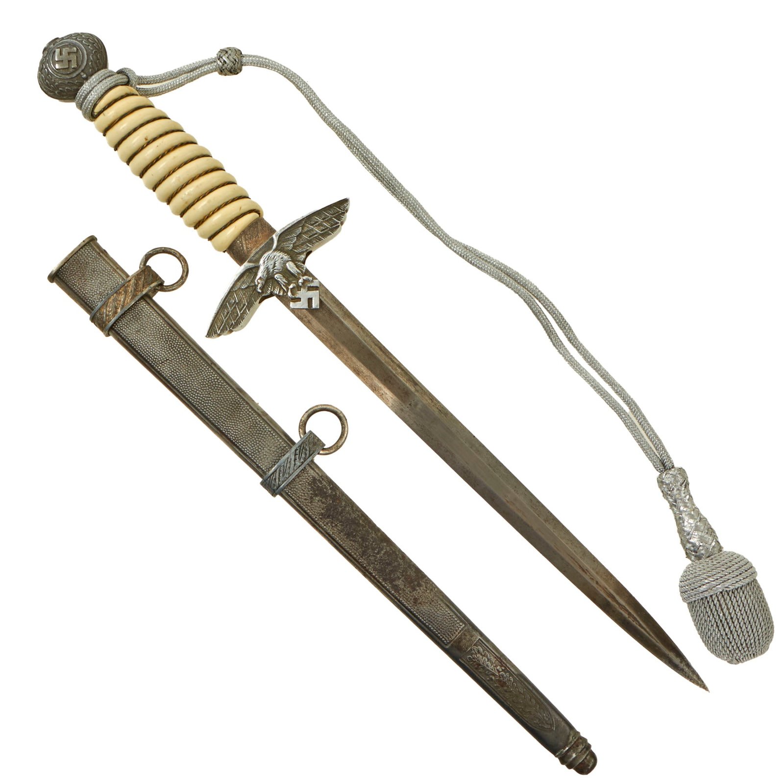 Buy Original WWII German 2nd Model Luftwaffe Dagger by F. W. Höller of Solingen with Scabbard and Portepee | Original Firearms Antique For Sale