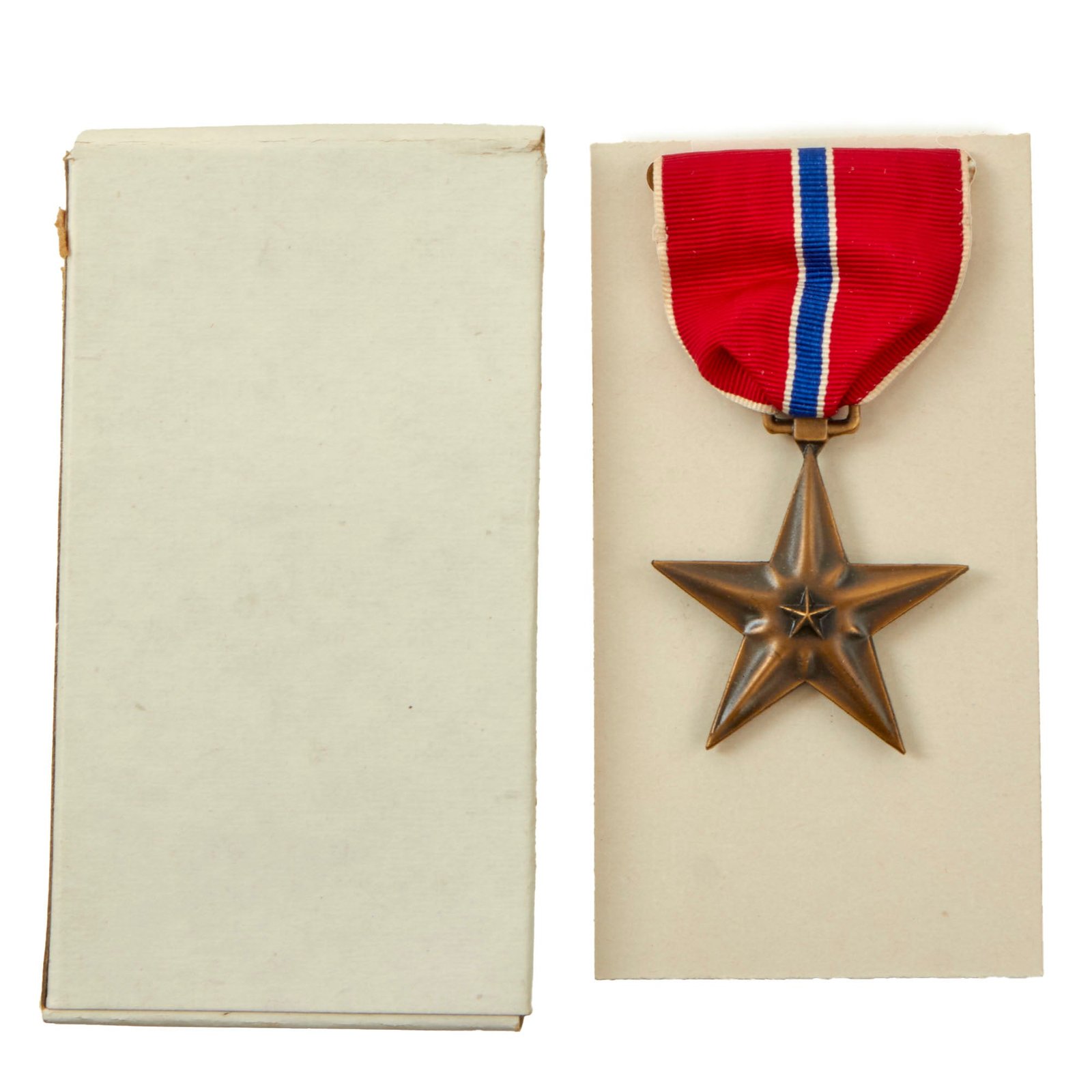Buy Original U.S. WWII NOS Bronze Star Medal in Original Box from 1944-Dated Carton | Original Firearms Antique For Sale