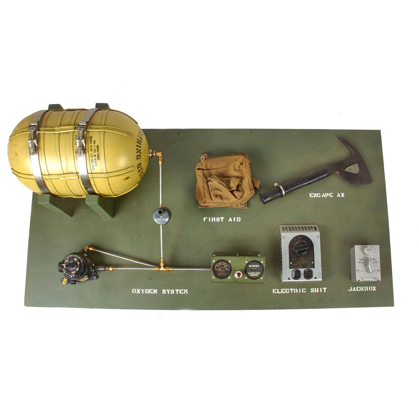 Buy Original U.S. WWII AAF Oxygen System Display Board with Escape Ax & Electric Suit Toggle - Excellent | Original Firearms Antique For Sale
