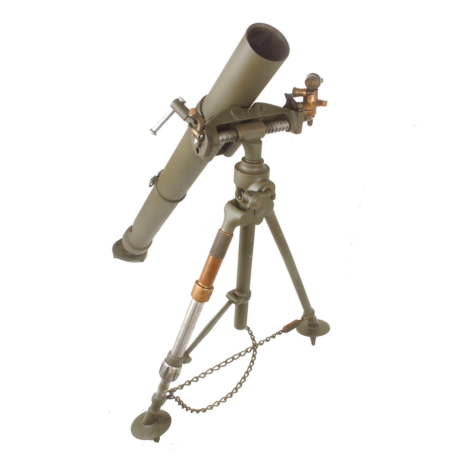 Buy Original Portuguese WWII Type 81mm M/937 Display Mortar System with Commando Base Plate, Bipod, Optical Sight & Accessories - Inert | Original Firearms Antique For Sale
