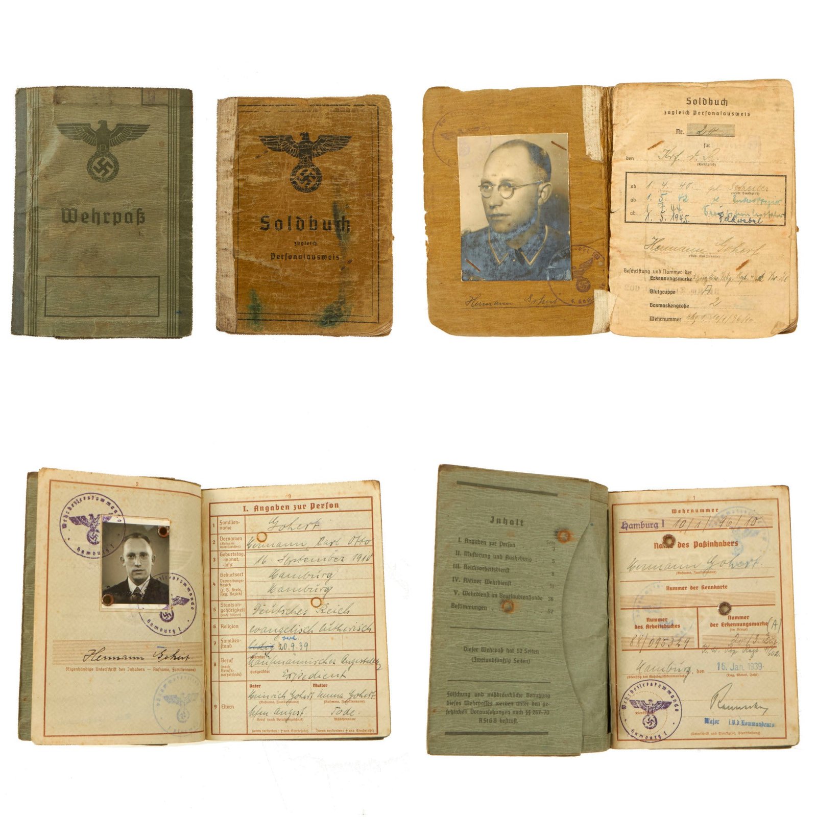 Buy Original German WWII Soldbuch and Wehrpaß Named to Stalingrad Veteran Feldwebel Hermann Gohert of Transport Regiment 602 | Original Firearms Antique For Sale
