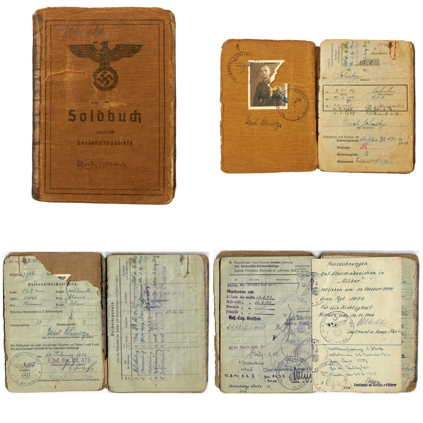 Buy Original German WWII Soldbuch Soldier Identity & Payment Book for Lt. Erich Schultze - Fought on Both Eastern and Western Fronts | Original Firearms Antique For Sale