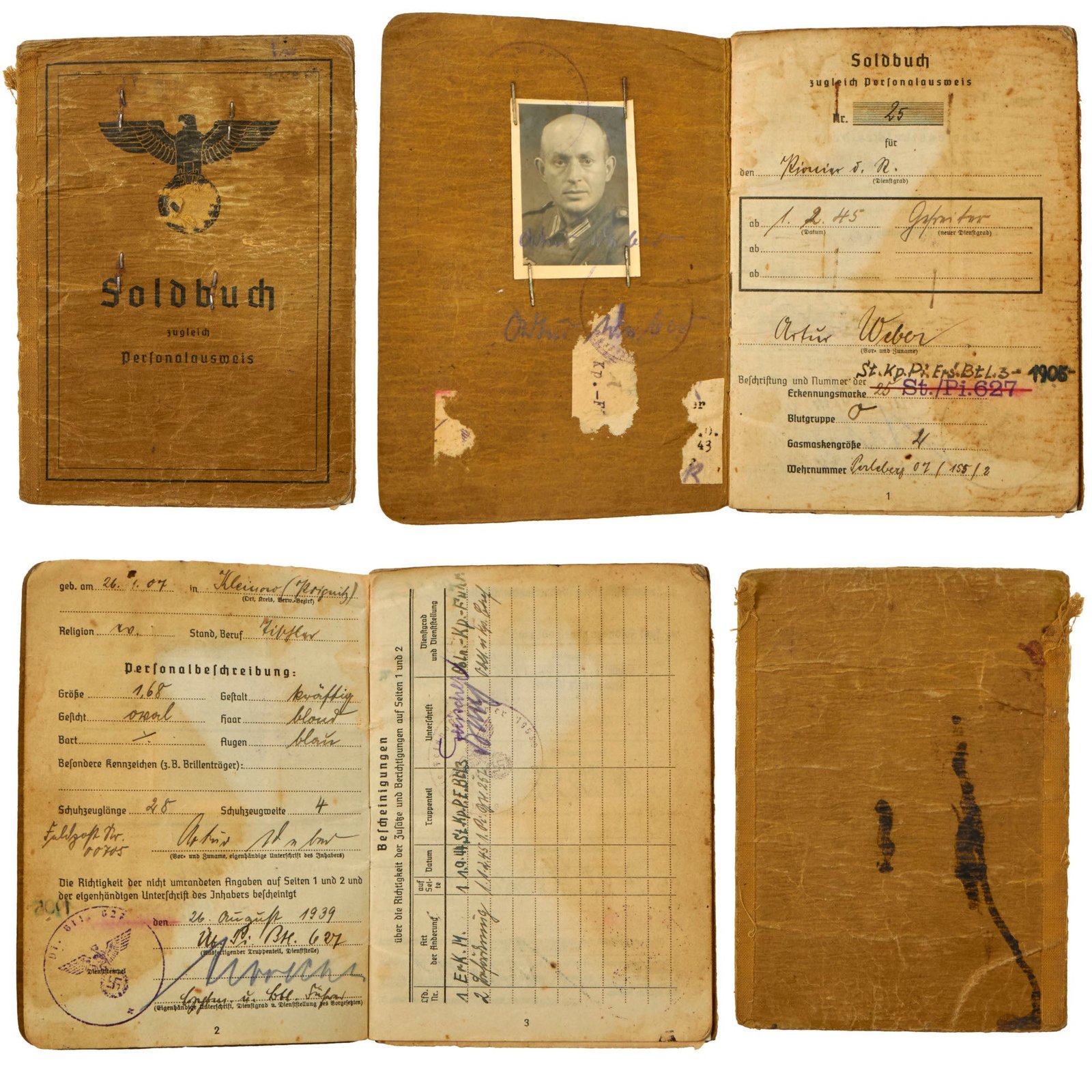 Buy Original German WWII Soldbuch Soldier Identity & Payment Book of Operation Northwind Veteran Gefreiter Artur Weber with Translated Summary | Original Firearms Antique For Sale