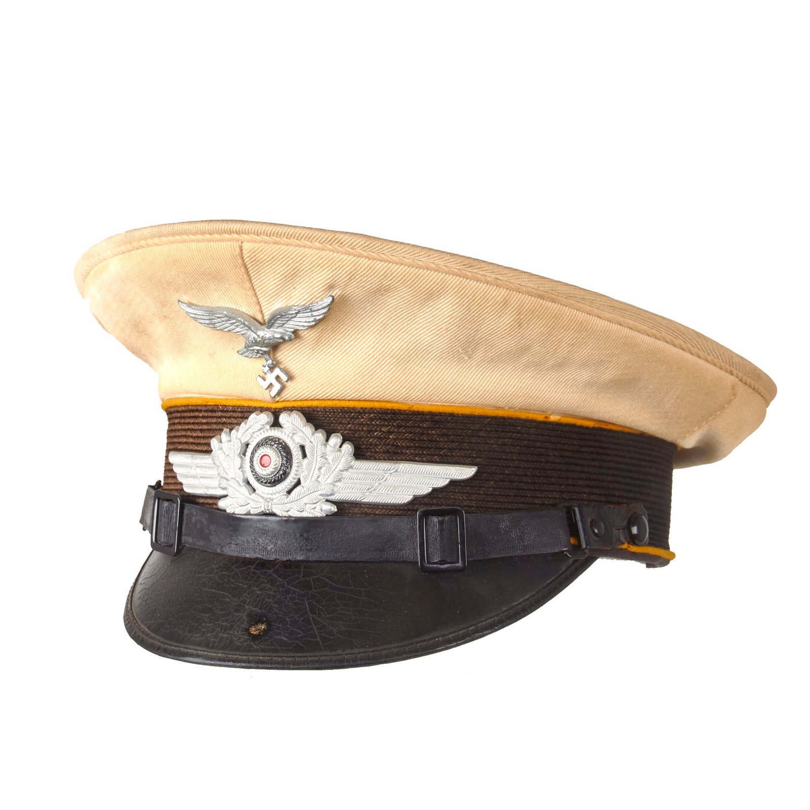 Buy Original German WWII Rare Luftwaffe Flight Branch EM/NCO White Summer Weight Schirmmütze Visor Cap | Original Firearms Antique For Sale