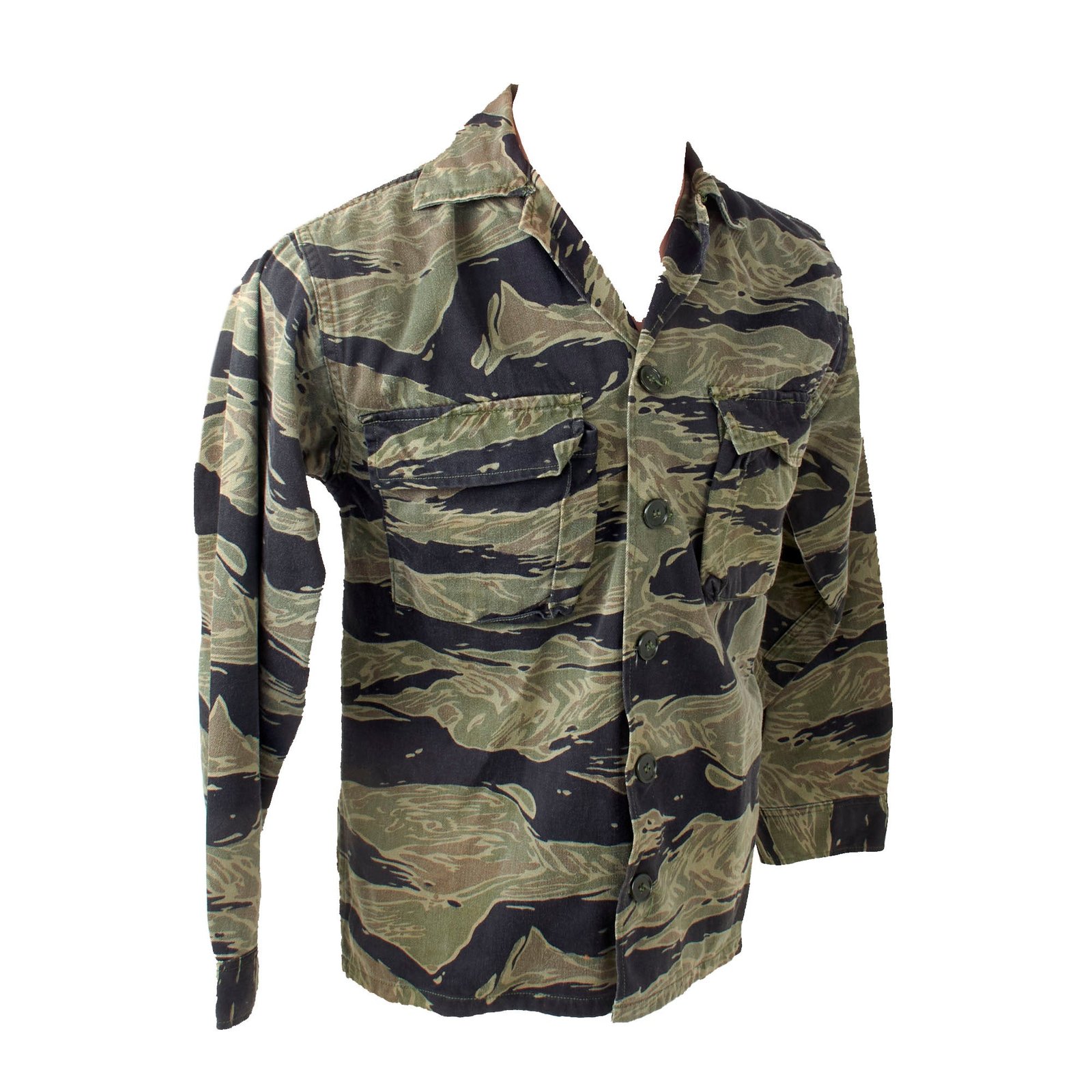 Buy Original U.S. Vietnam War Tiger Stripe "John Wayne Dense" Pattern Camouflage Fatigue Uniform Shirt - Rare | Original Firearms Antique For Sale