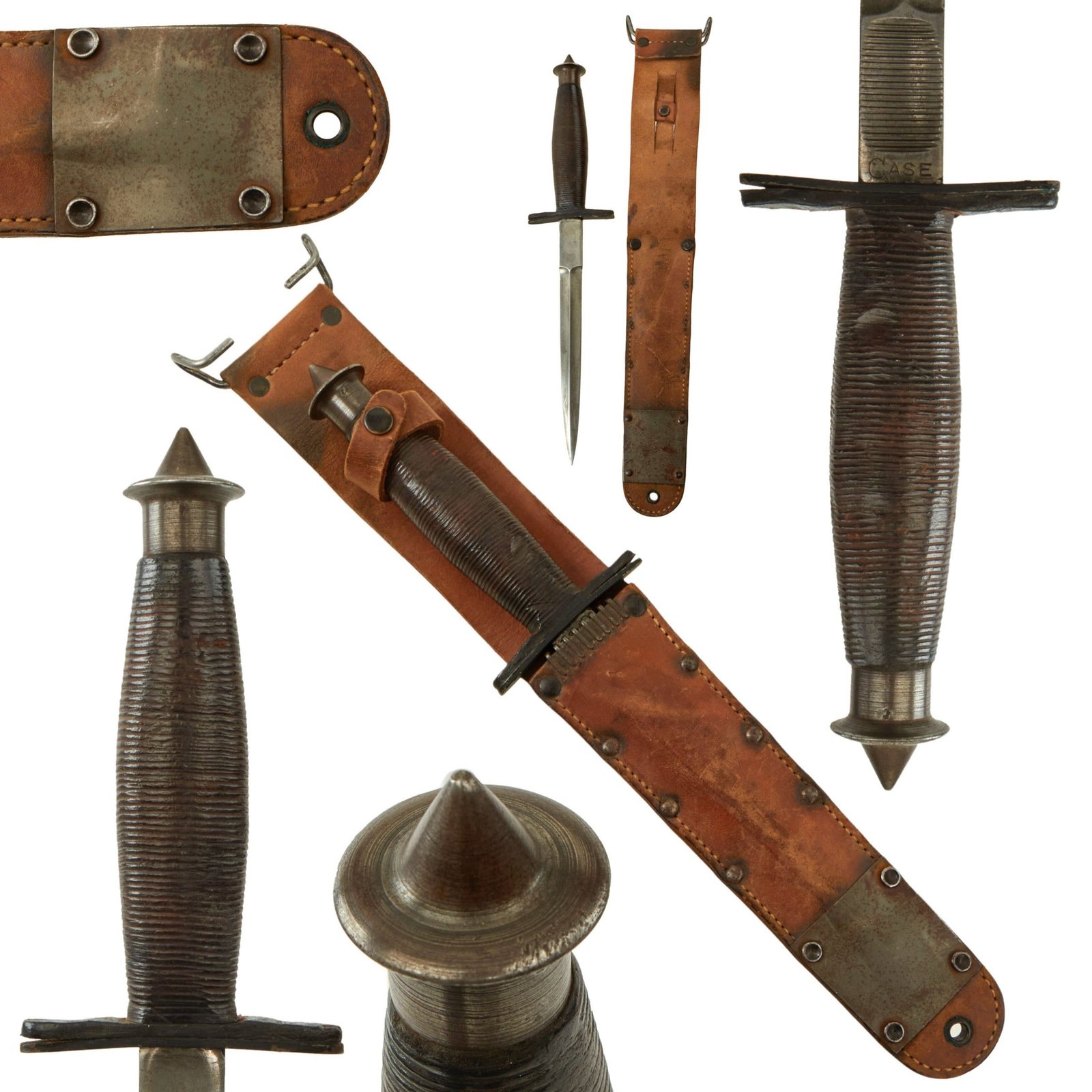 Buy Original U.S. WWII First Special Service Force Devil’s Brigade V-42 Stiletto Fighting Knife by W. R. Case & Sons Cutlery Co. With Correct Sheath - From Collection of American Edged Weapon Museum | Original Firearms Antique For Sale