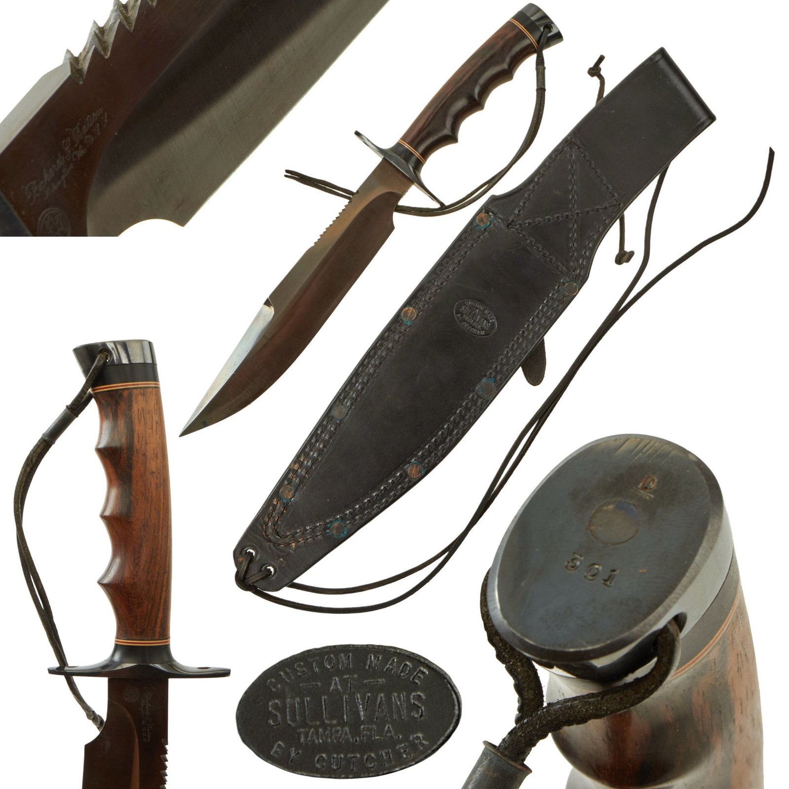 Buy Original U.S. Vietnam War Richard Batson Large Size Ranger Fighting Knife Serial 301 in Correct Leather Sheath by Gutcher - Extremely Rare | Original Firearms Antique For Sale