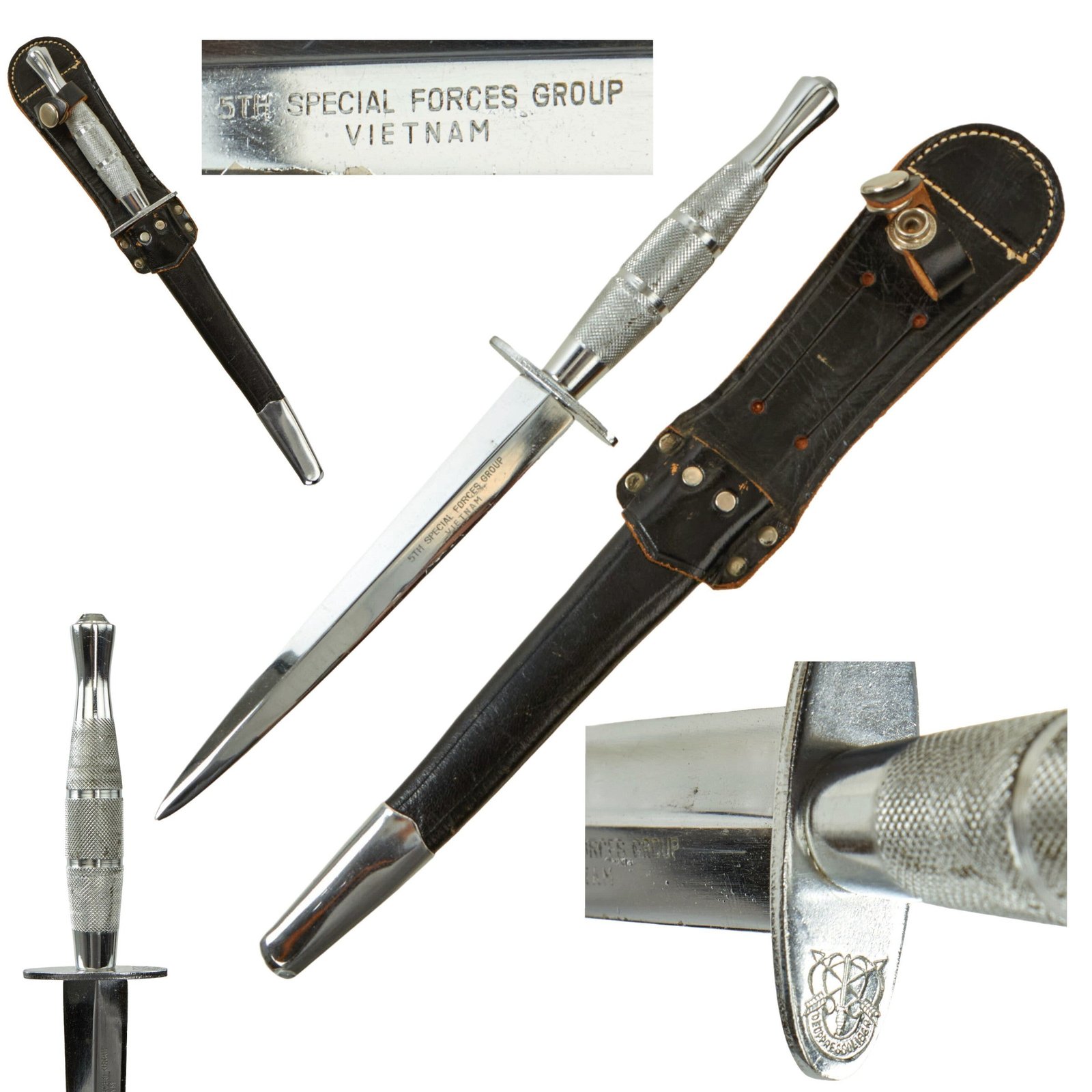 Buy Original U.S. Vietnam War 5th Special Forces Group Presentation Stiletto Dagger in Correct Sheath by Japan Sword Company | Original Firearms Antique For Sale