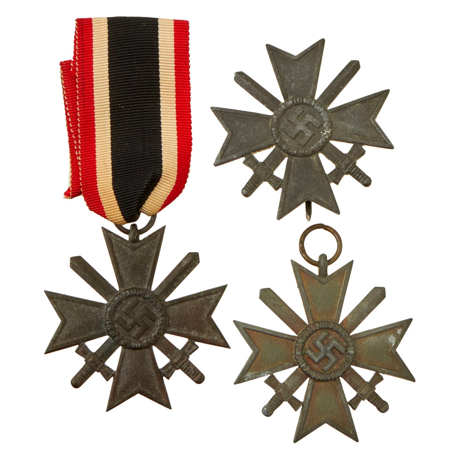 Buy Original German WWII KvK War Merit Cross with Swords Lot - One 1st Class and Two 2nd Class - Kriegsverdienstkreuz | Original Firearms Antique For Sale