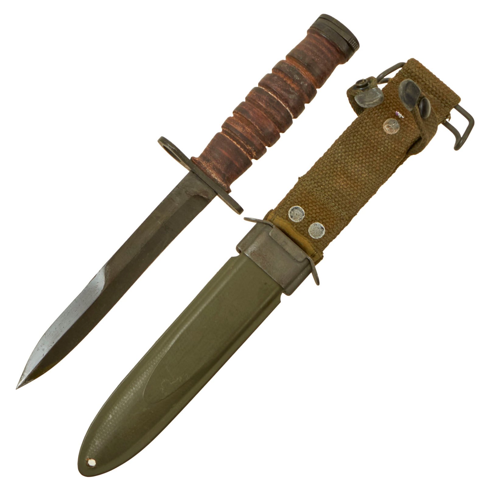 Buy Original U.S. WWII M4 Bayonet by Utica Cutlery for the M1 Carbine with M8A1 Scabbard by B.M. Co | Original Firearms Antique For Sale
