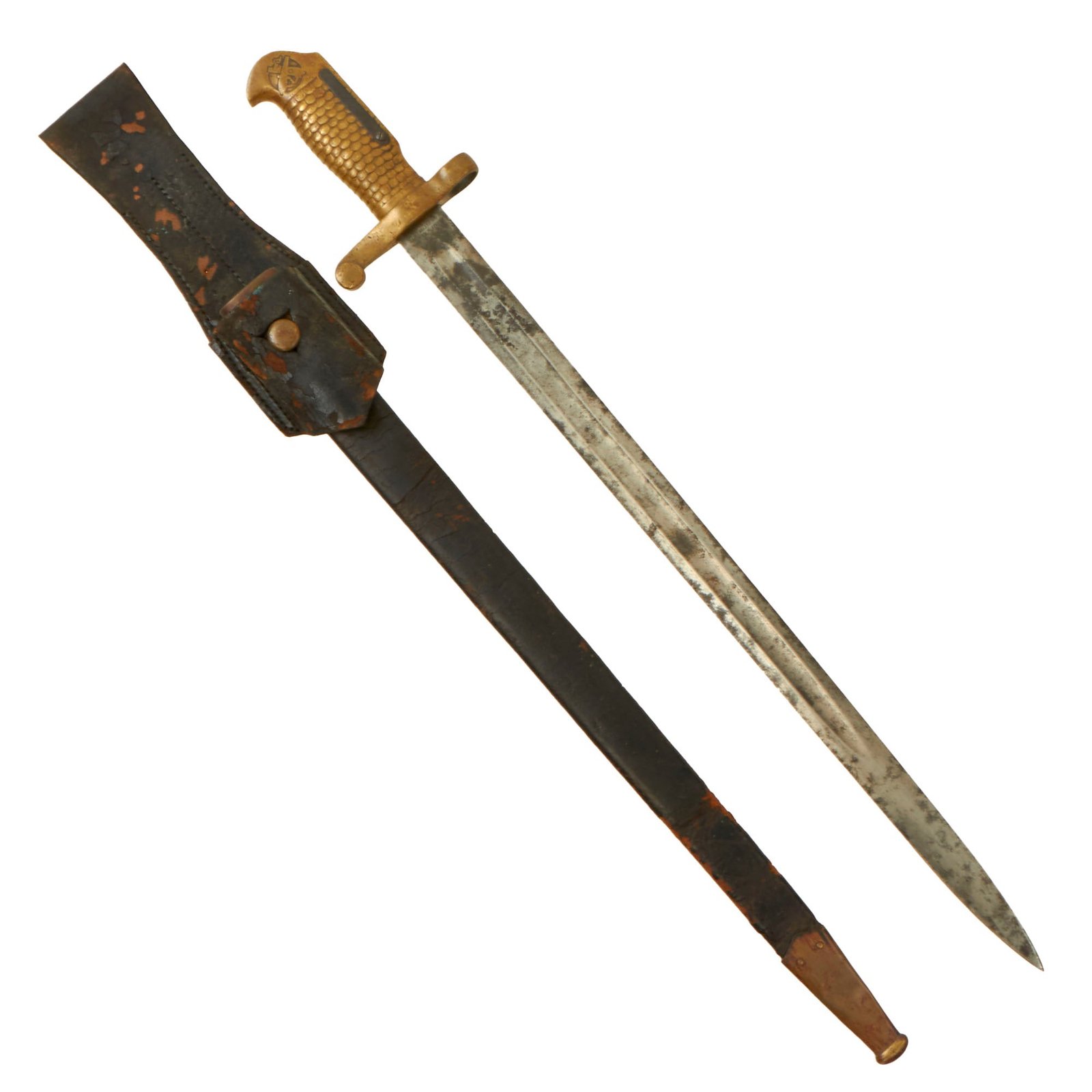 Buy Original U.S. Navy M-1870 Type 2 Brass Hilted Bayonet with Scabbard & Frog by Ames - Dated 1870 - M1870 Rolling Block | Original Firearms Antique For Sale