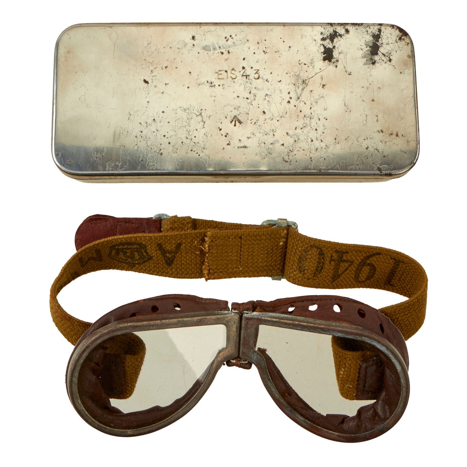 Buy Original British WWII Royal Air Force Air Ministry Marked Pilot’s Goggles Mark II Type 22C/826 in Original Case with Warning Note - Dated 1940 | Original Firearms Antique For Sale
