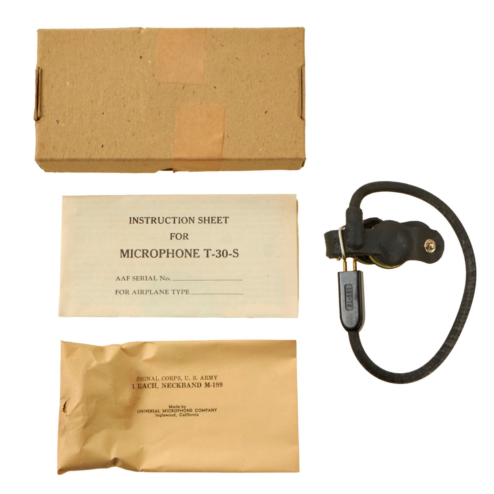 Buy Original U.S. WWII T-30 Throat Microphone Set in Original Packaging with Sealed Neckband - Used by Tankers & Aviators | Original Firearms Antique For Sale