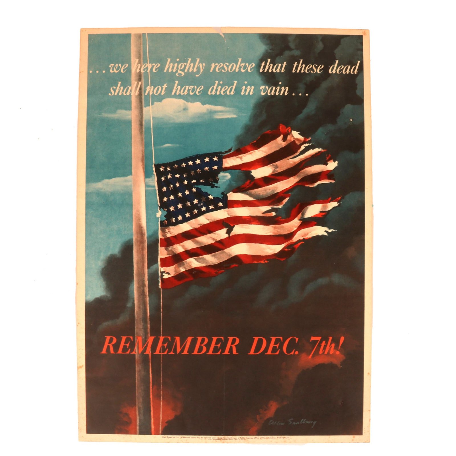 Buy Original U.S. WWII Pearl Harbor Remember December 7th Propaganda Poster - 14 x 20” | Original Firearms Antique For Sale