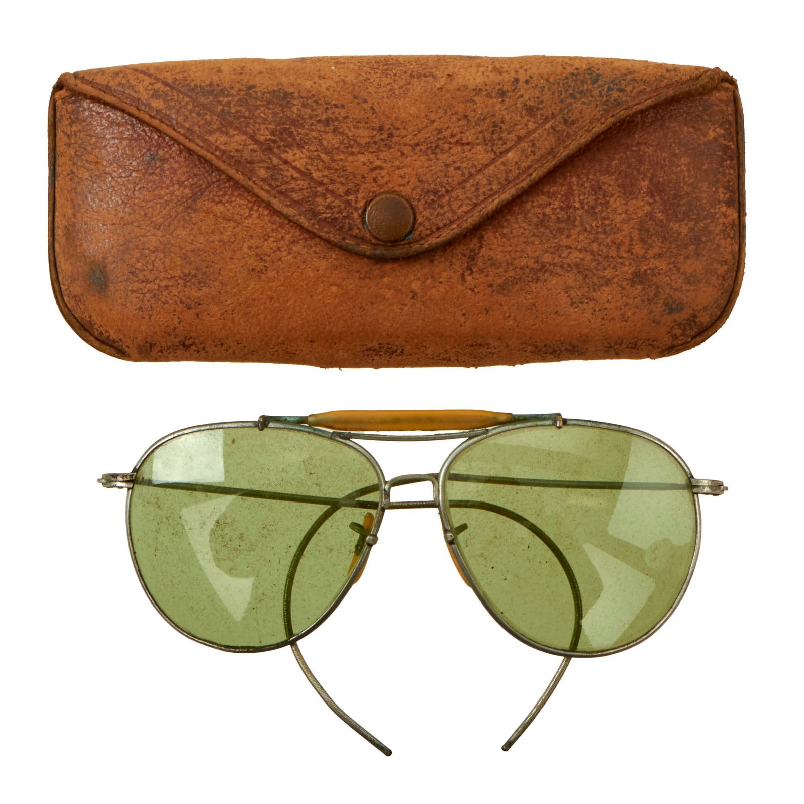 Buy Original WWII USAAF Private-Purchase Aviator Sunglasses with Possibly Named Leather Case | Original Firearms Antique For Sale
