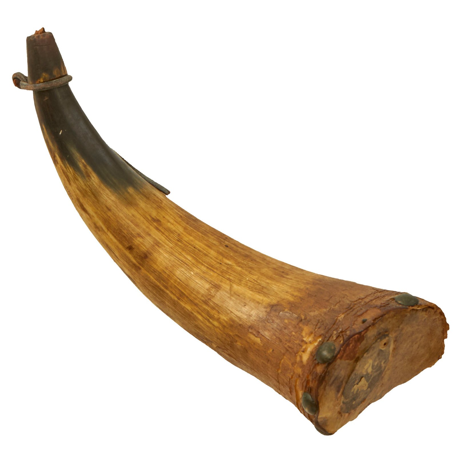Buy Original U.S. Revolutionary War Era Powder Horn with Original Wooden Plug & Retained Powder | Original Firearms Antique For Sale
