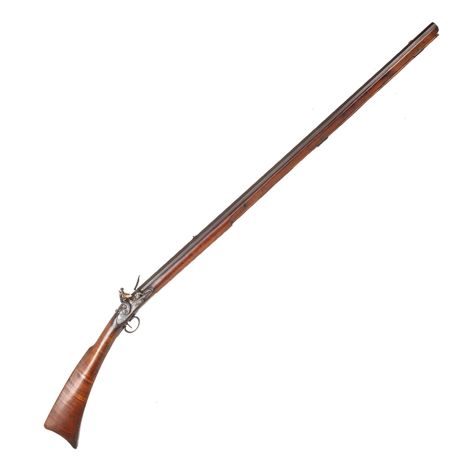 Buy Original U.S. Pennsylvania Lehigh - Berks County Flintlock Rifle Converted to 32 Bore Fowler with Full Flame Maple Stock - circa 1820 | Original Firearms Antique For Sale