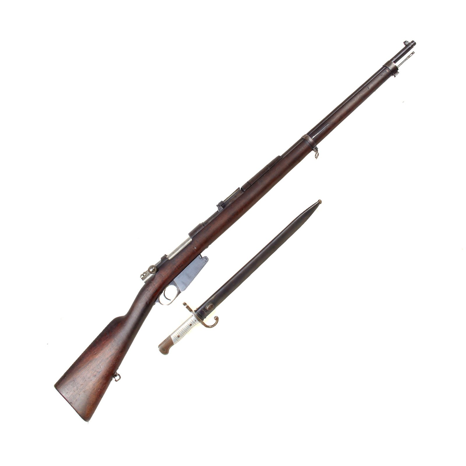 Buy Original German Made M1891 Argentine Mauser Rifle by Ludwig Loewe Serial A 0226 with Intact Crest and Bayonet - made in 1892 | Original Firearms Antique For Sale