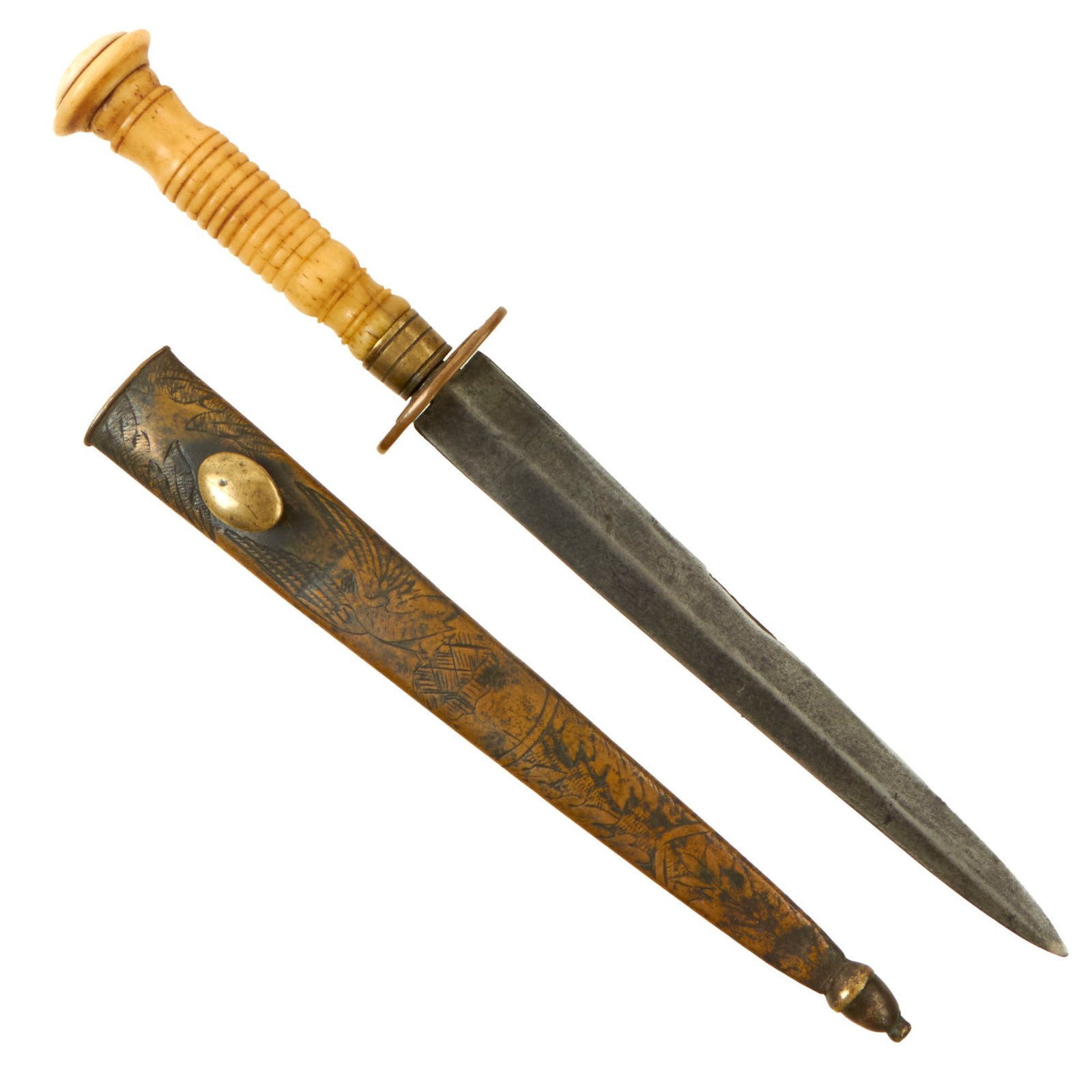 Buy Original U.S. War of 1812 Naval Midshipman’s Dirk with Ivory Handle & Engraved Federal Eagle Motif on Scabbard | Original Firearms Antique For Sale