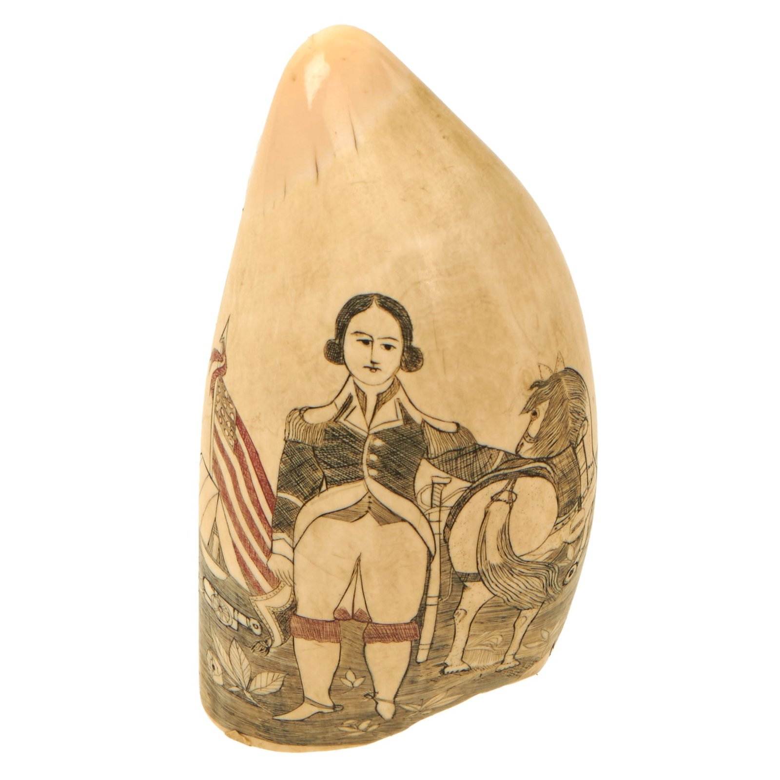 Buy Original U.S. War of 1812 Era Scrimshaw Whaletooth with George Washington & Widow Theme | Original Firearms Antique For Sale