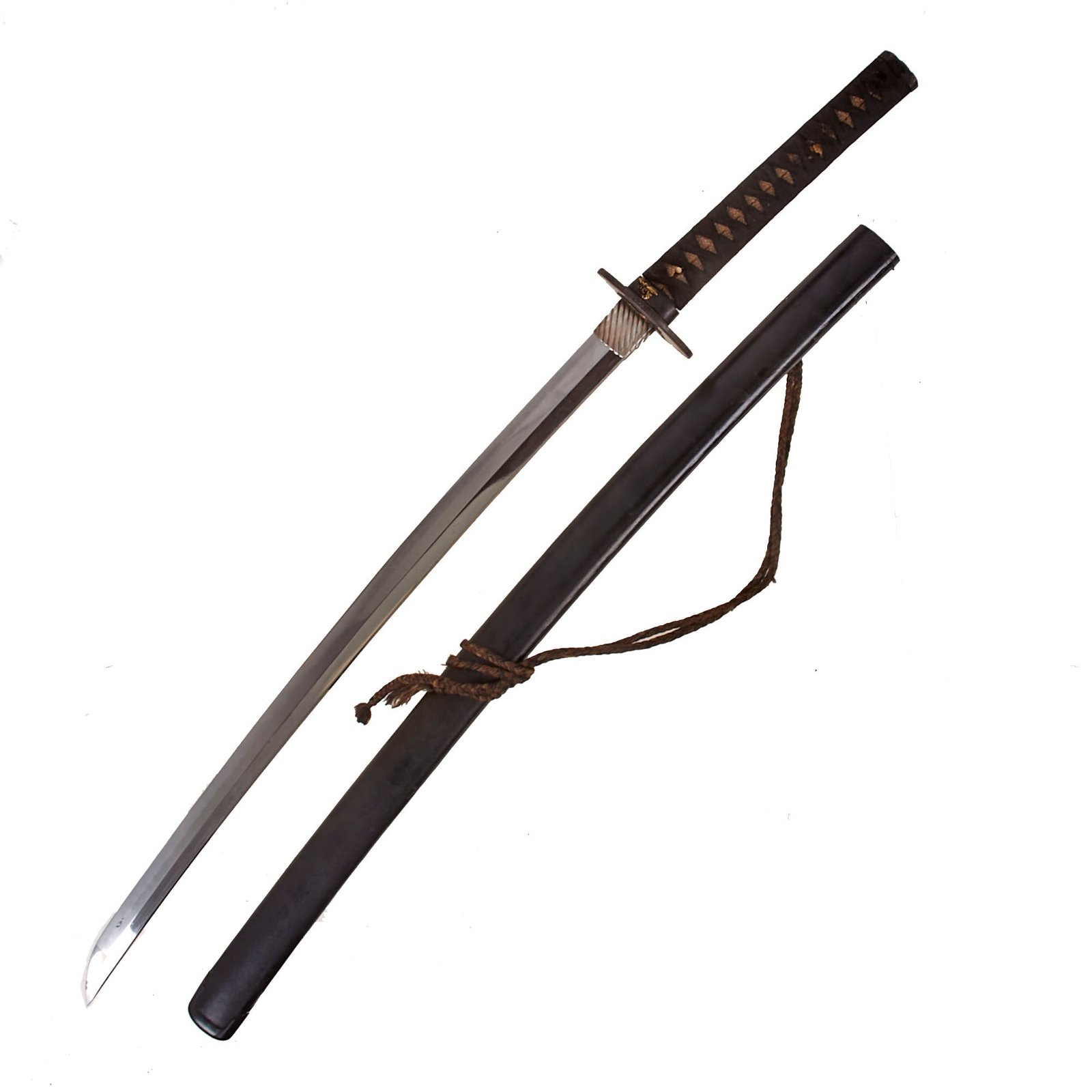 Buy Original 18th Century Edo Period Japanese Handmade Ō-Wakizashi Short Sword with Textured Lacquer Scabbard & Sageo Sword Cord | Original Firearms Antique For Sale