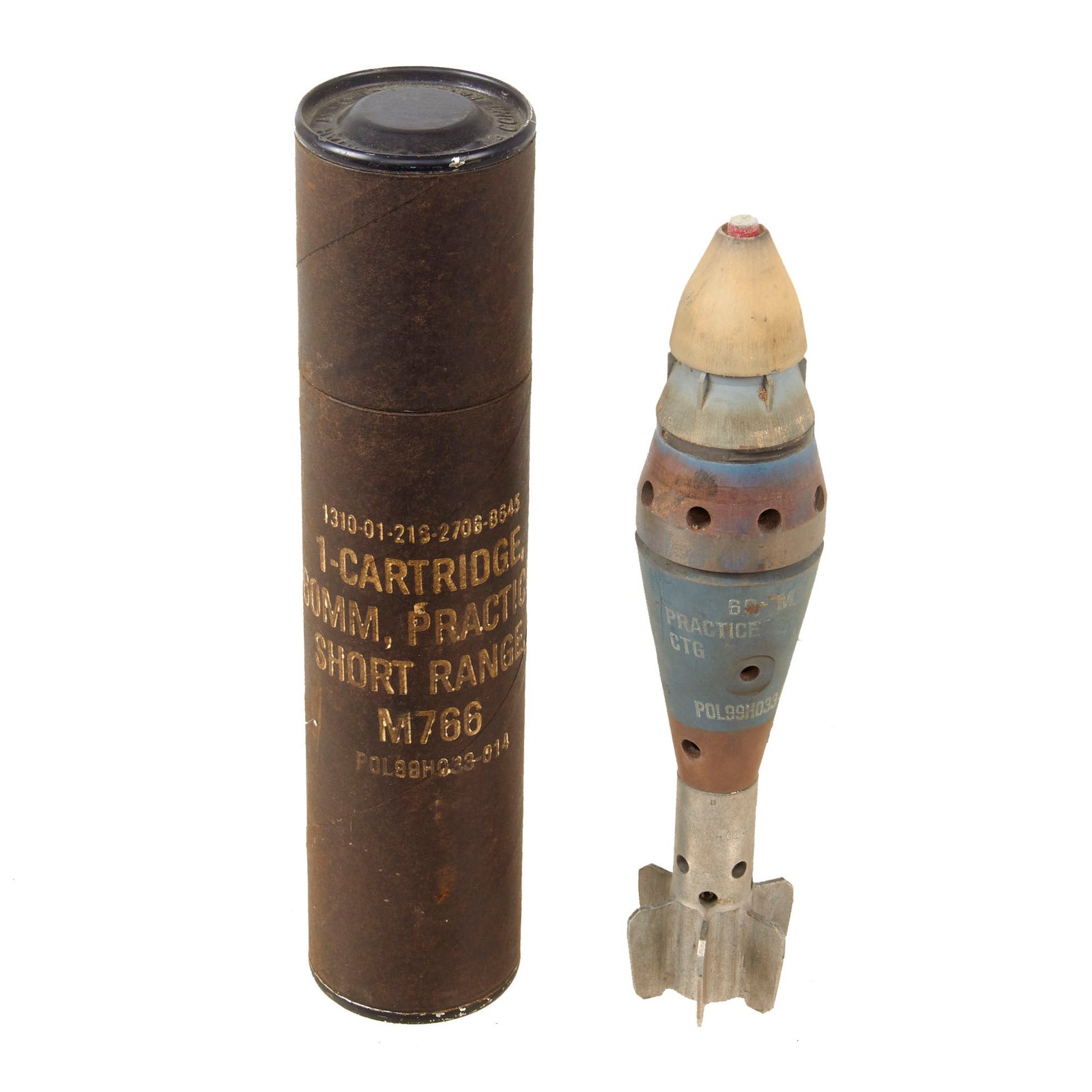 Original U.S. Gulf War / GWoT Era Inert M766 Short Range Practice 60mm Mortar Round With M779 Practice Fuze in Original Husk