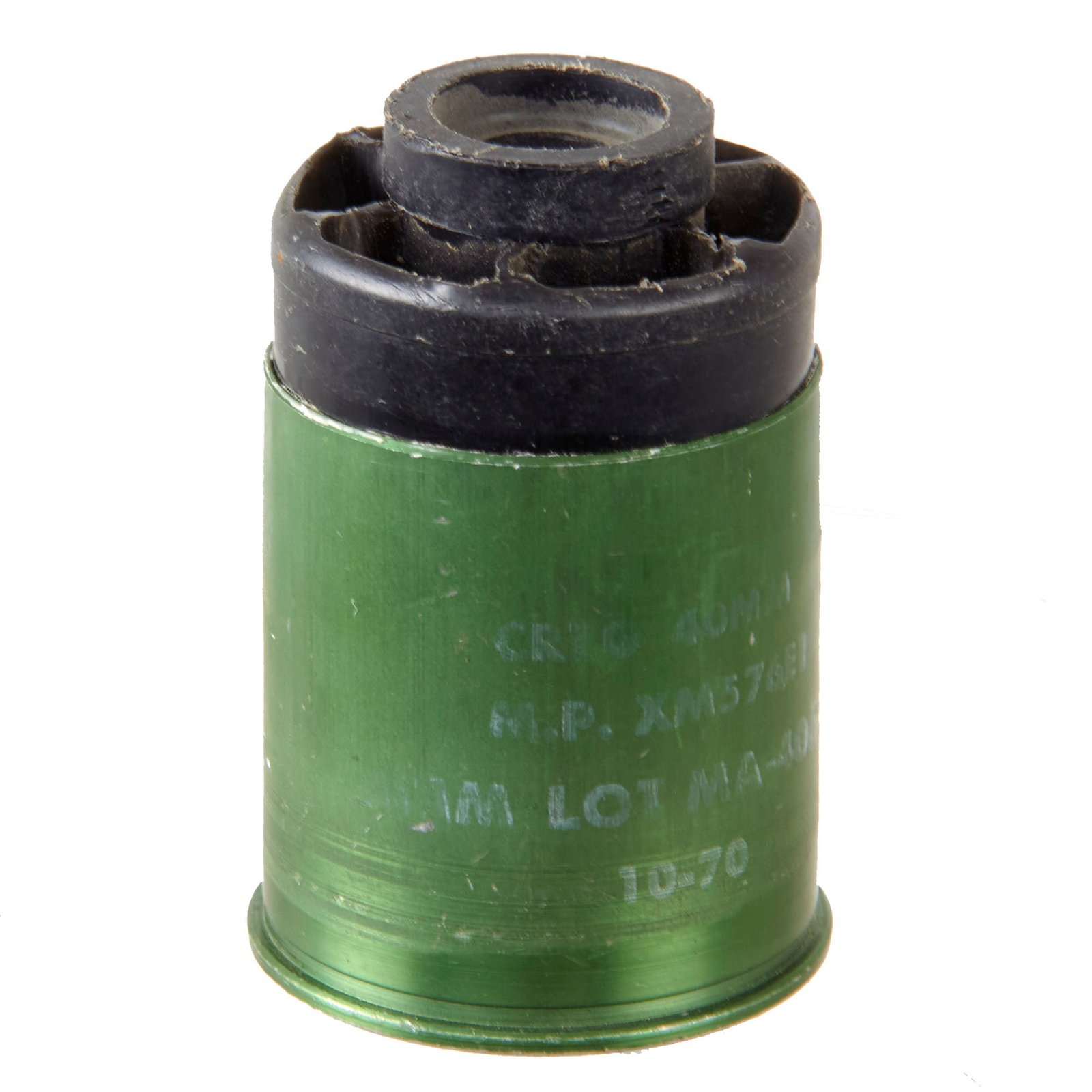 Original U.S. Vietnam War Inert 40mm XM576E1 High Velocity Buckshot Shotgun Round with XM199 Aluminum Case - Dated 1970
