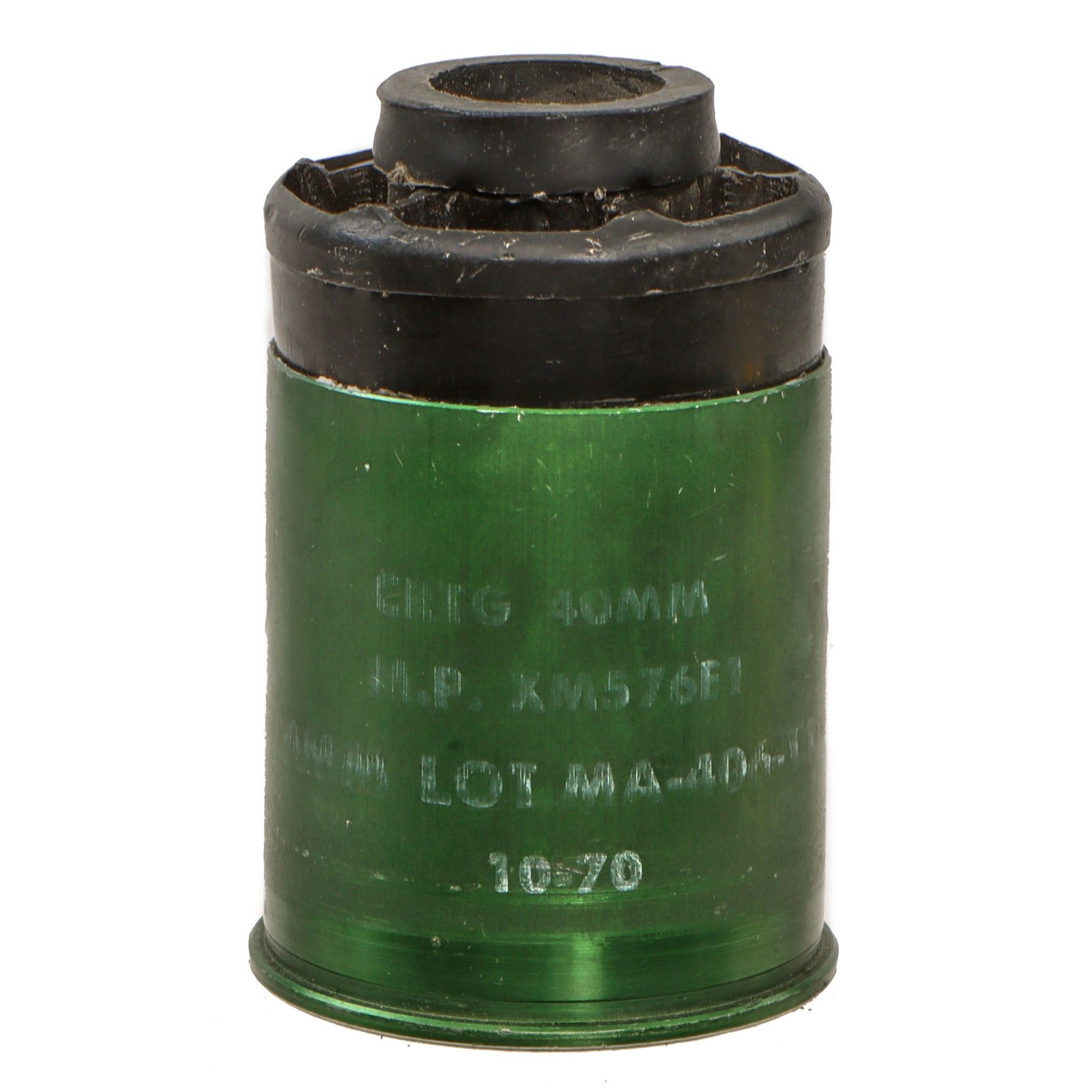 Original U.S. Vietnam War Inert 40mm XM576E1 High Velocity Buckshot Shotgun Round with XM199 Aluminum Case - Dated 1970
