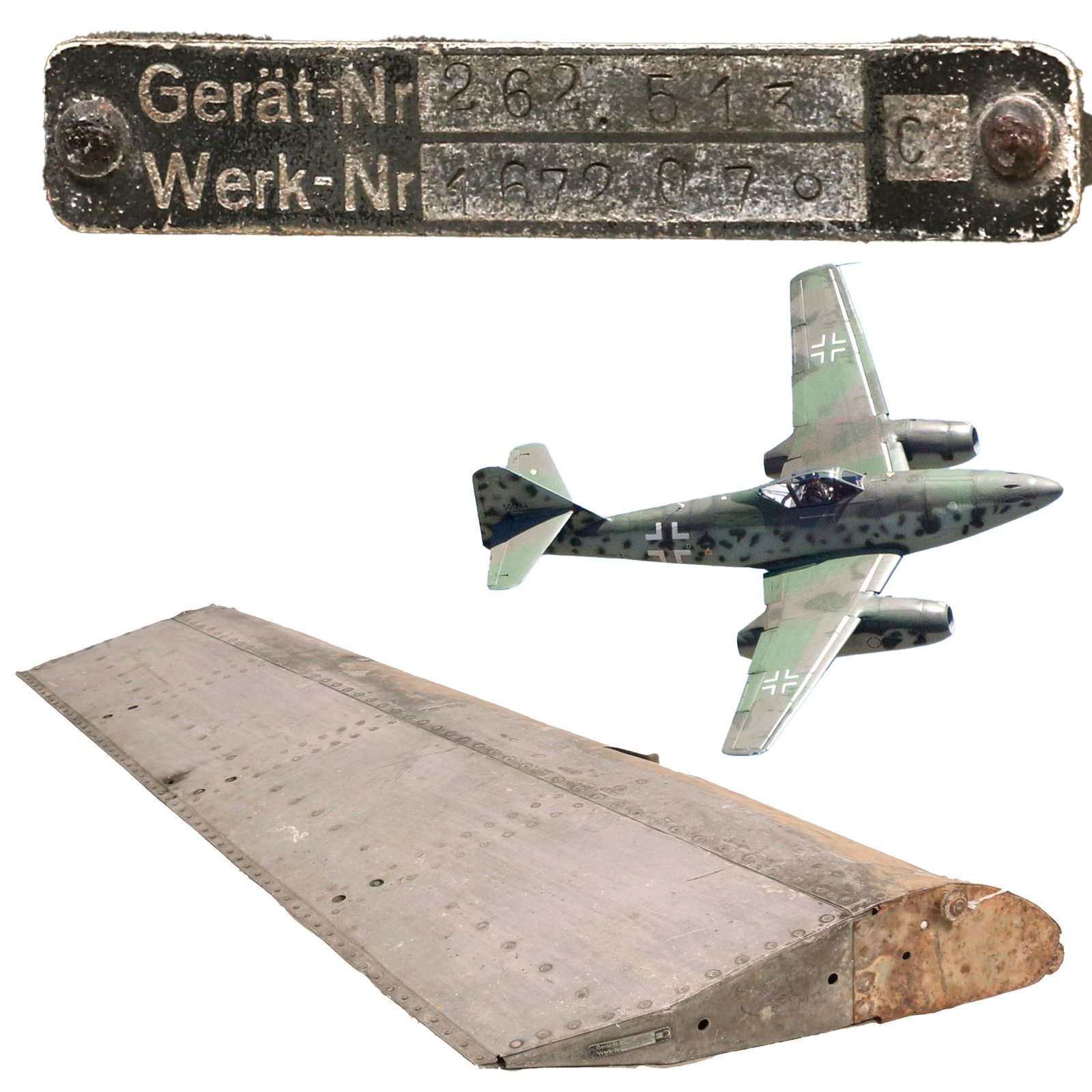 Buy Original German WWII Messerschmitt Me 262 Jet Fighter Aircraft Horizontal Stabilizer with Data Plate | Original Firearms Antique For Sale