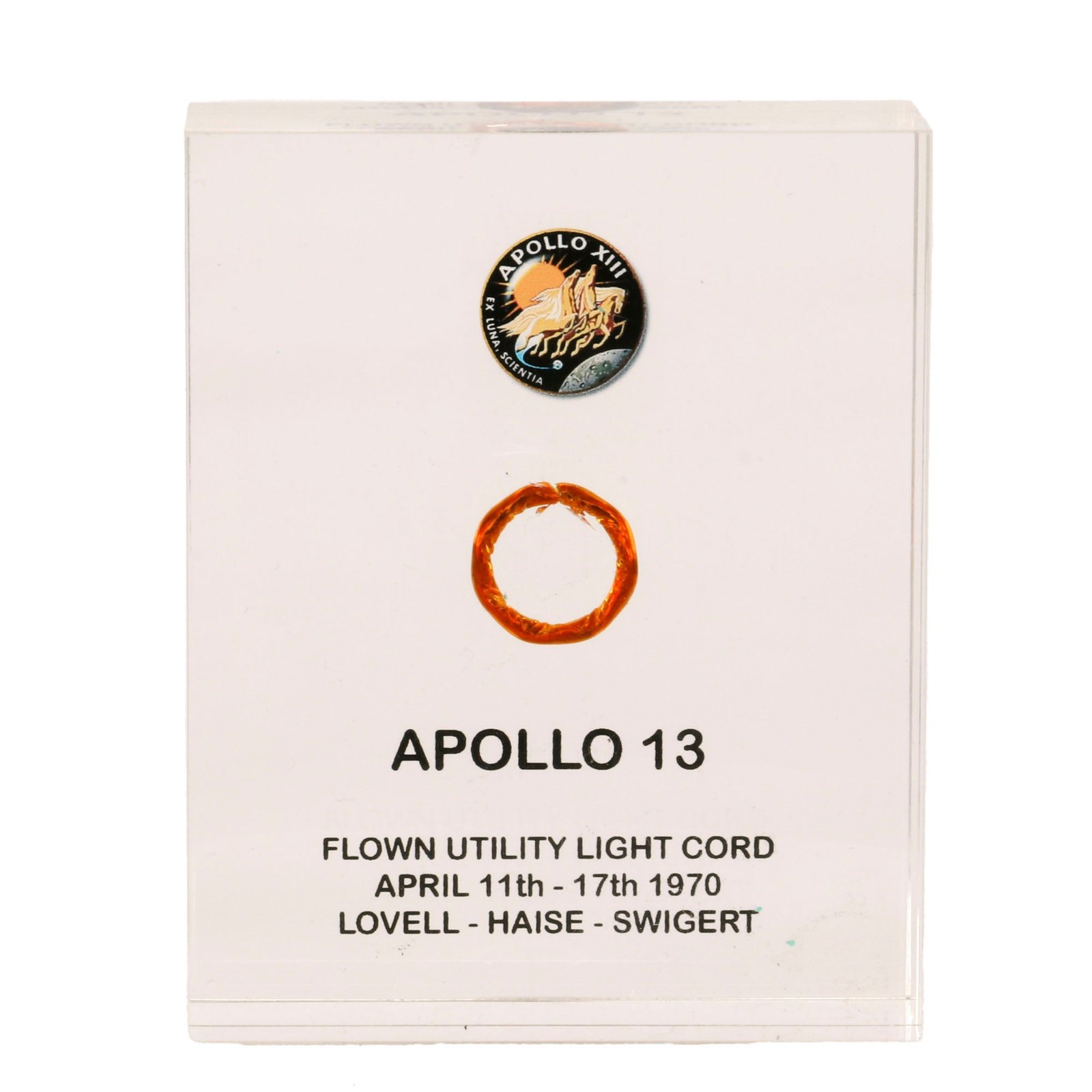 Buy Original U.S. NASA Apollo 13 Flown Utility Light Cord Sealed in Acrylic | Original Firearms Antique For Sale
