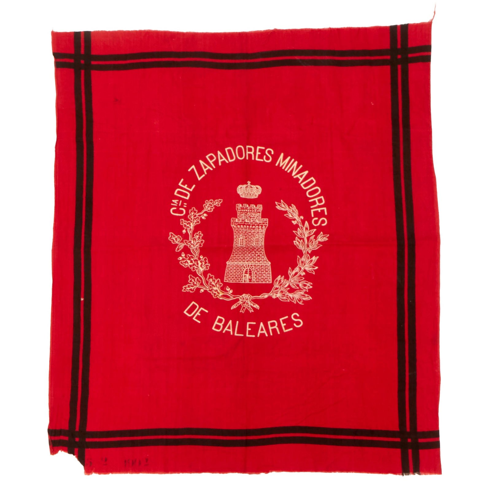 Buy Original Spanish-American War Spanish Army "Knapsack Flag" for Zapadores Minadores De Baleres “Sapper” Regiment - Fought in Cuba - 27 x 30½” | Original Firearms Antique For Sale