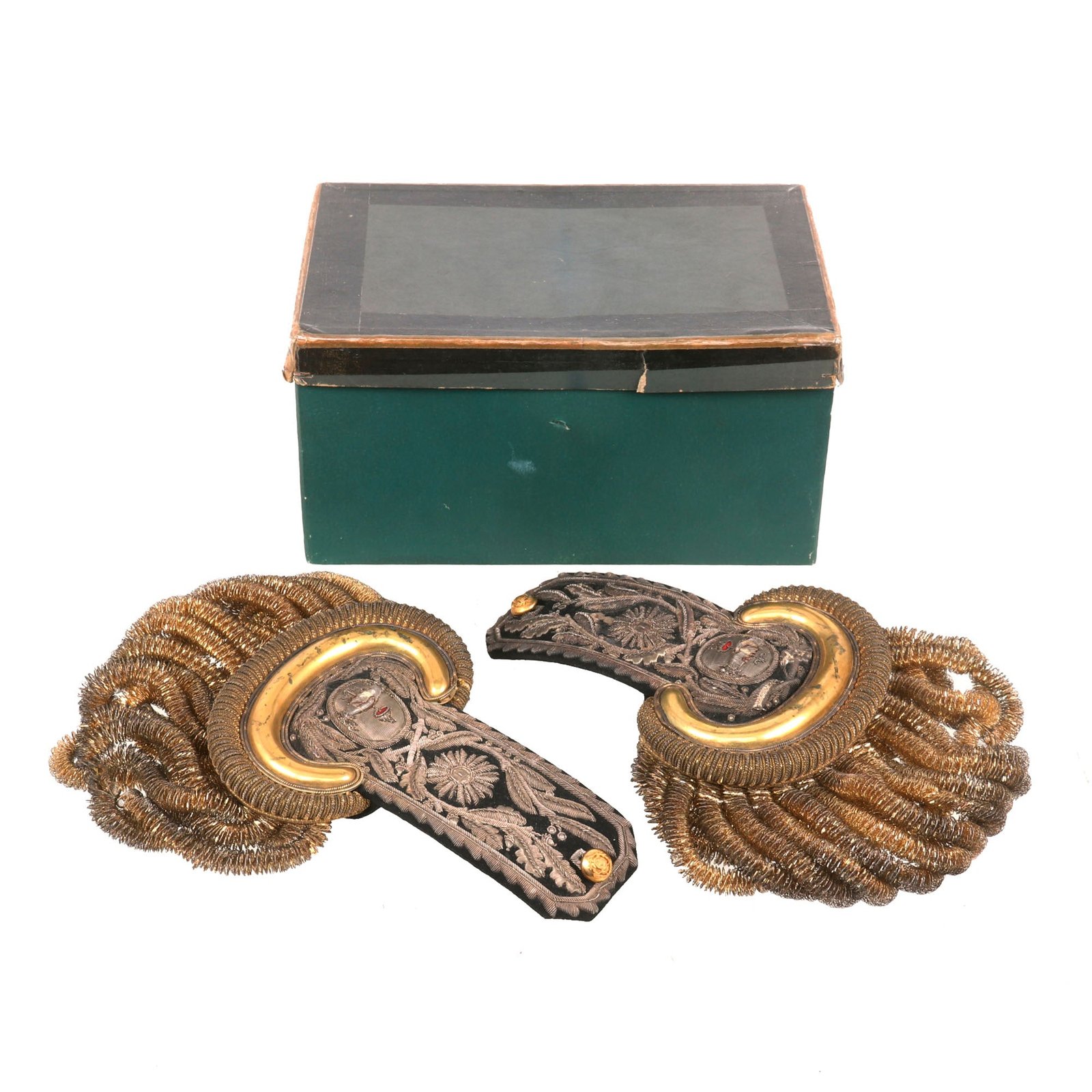Buy Original Argentinian Late 19th Century General’s Bullion Shoulder Boards in Original Box by Marque de Fabrique - French Import | Original Firearms Antique For Sale