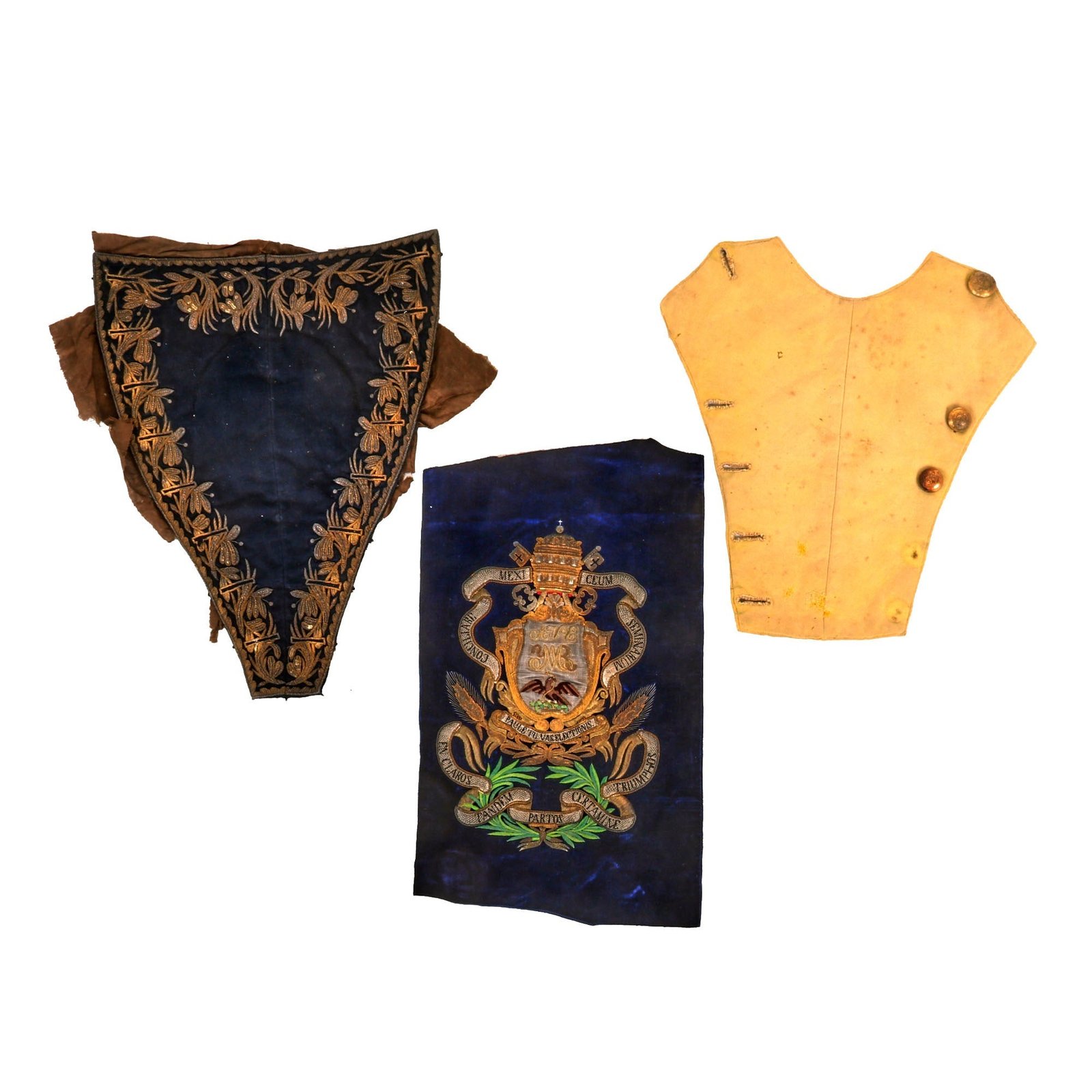 Buy Original Mexican Mid-19th Century Bullion Conciliar Seminary of Mexico Coat of Arms, Mounted Uniform Bib, & Embroidered Section of Officer’s Coatee | Original Firearms Antique For Sale