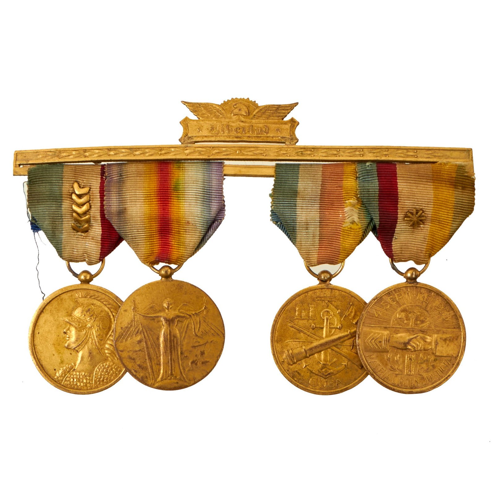 Buy Original Cuban WWI Army Libertad Medal Bar with WWI Victory Medal & Long Service Medal with 5 Chevrons | Original Firearms Antique For Sale