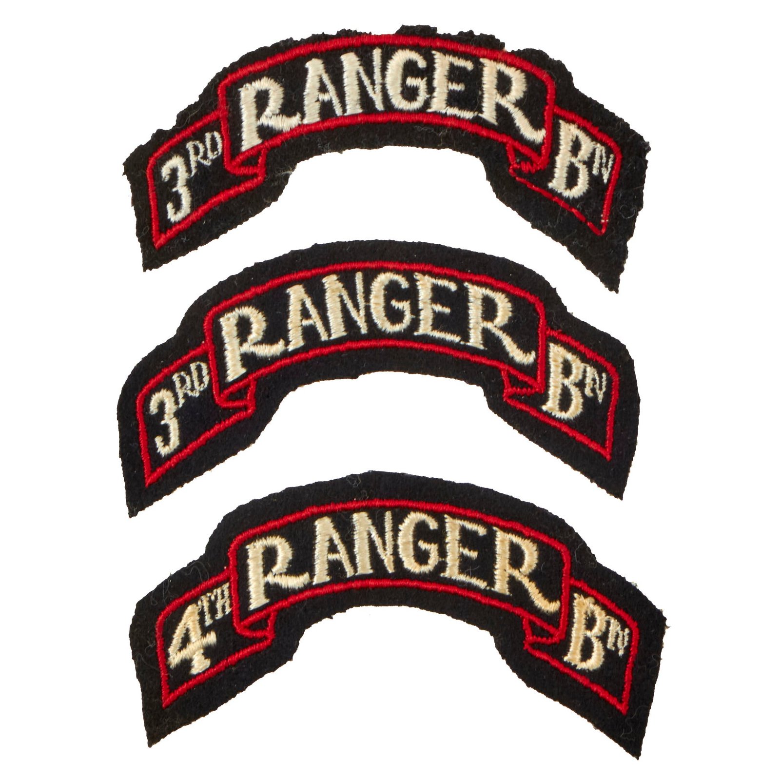 Buy Original U.S. WWII Lot of Three Ranger Battalion Scroll Patches - 3rd & 4th Rangers | Original Firearms Antique For Sale