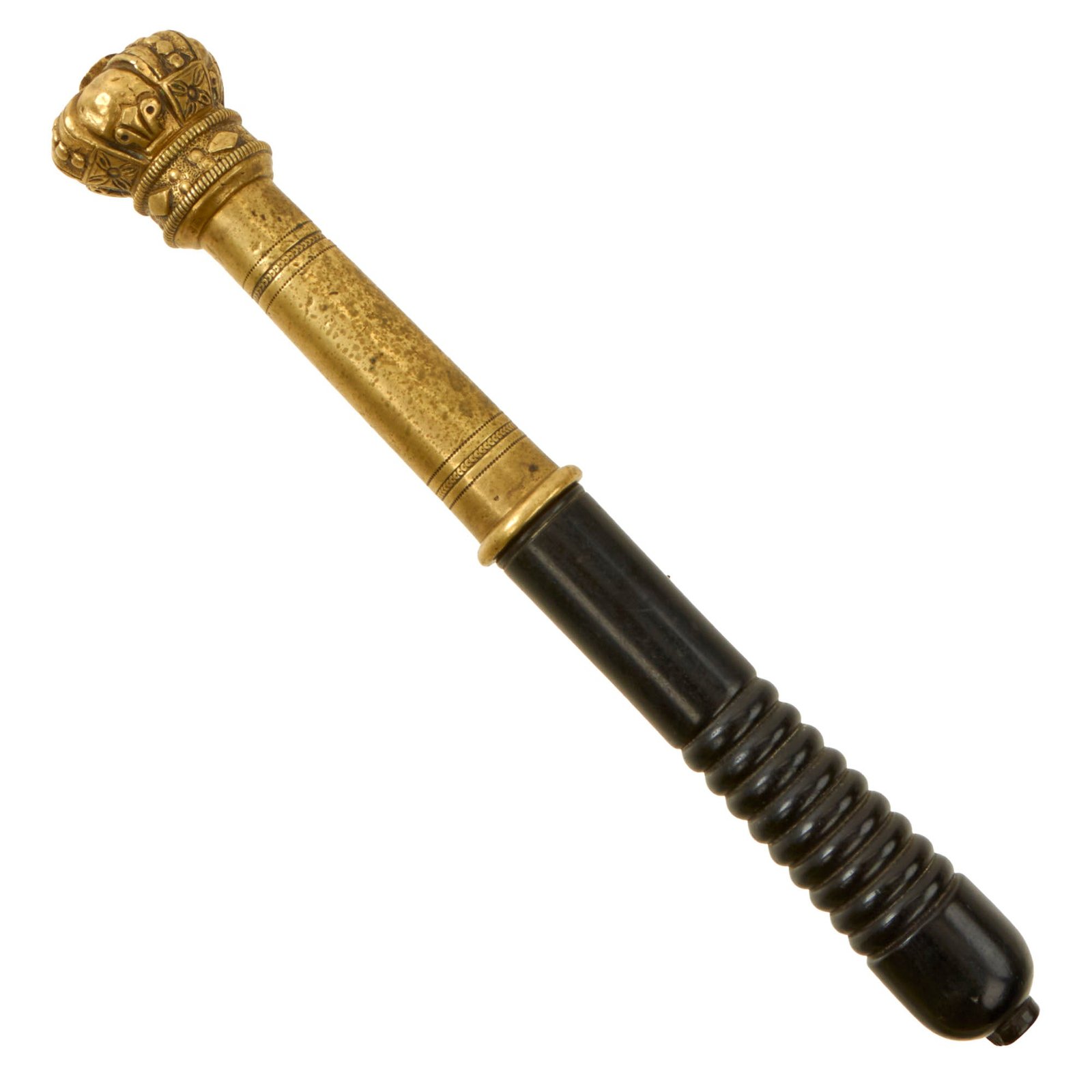 Original English 19th Century Crown Police Brass Truncheon with Ebony Handle