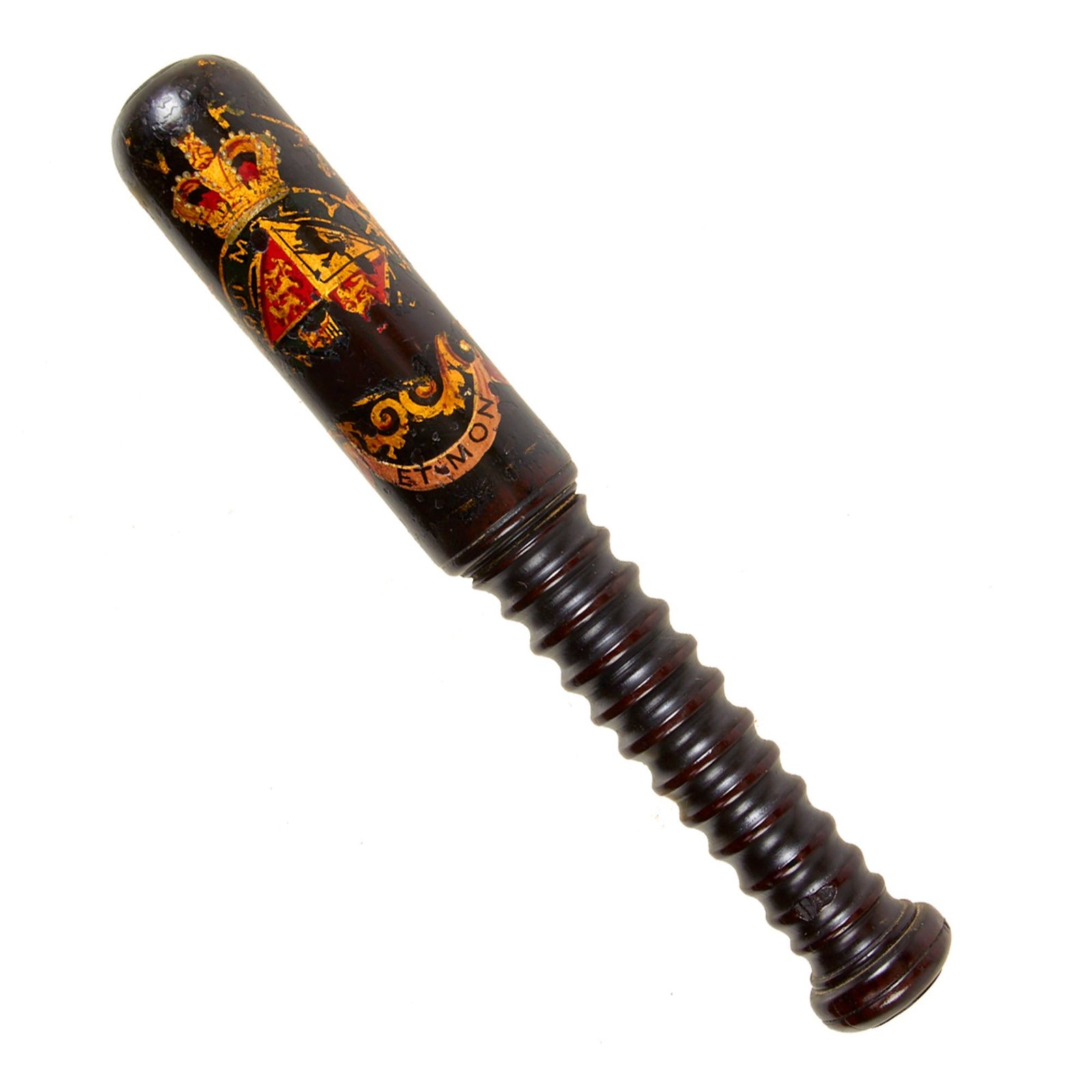 Original British Victorian Era Royal Coat of Arms Painted Bobby Police Truncheon - Circa 1880