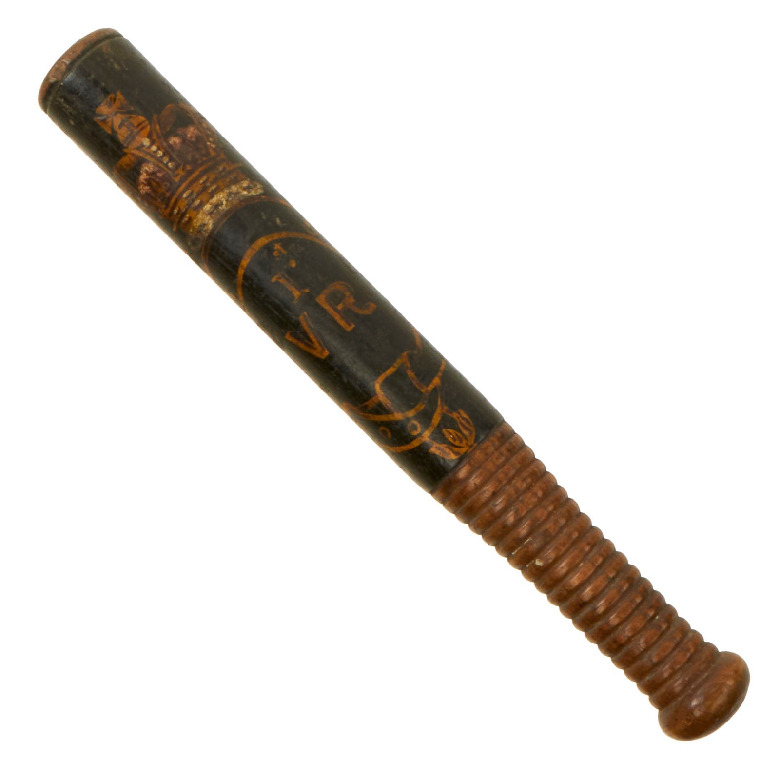 Original British Victorian Painted Wickham Skeith Mounted Bobby Police Truncheon with V.R. Proof & Painted Sun Top - Circa 1870