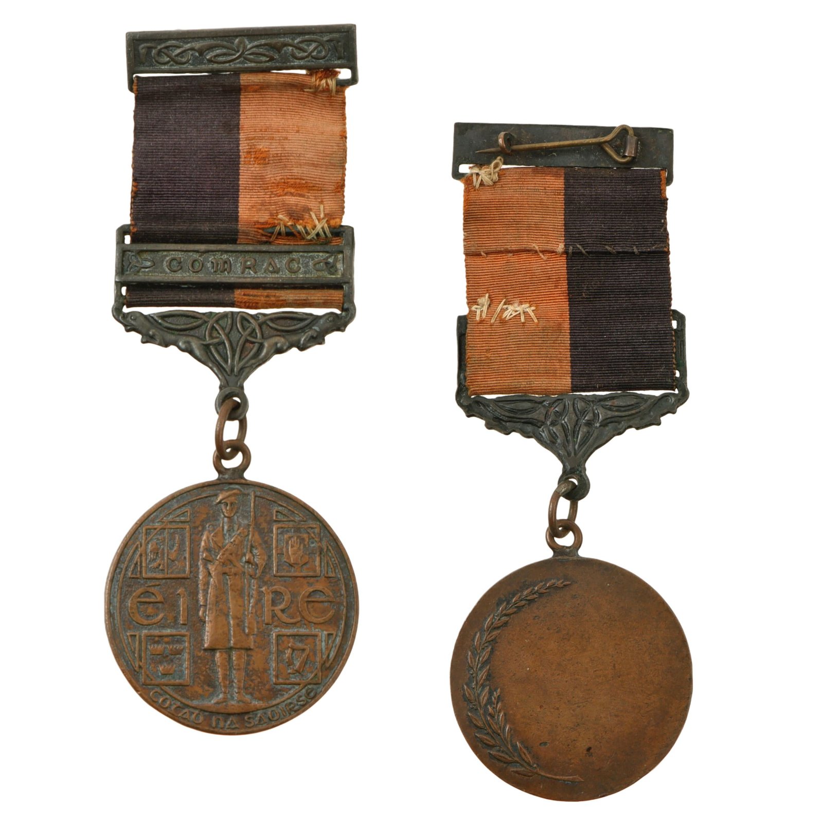 Original Irish War of Independence IRA Irish Republican Army General Service Medal with Repaired Ribbon & Comrac Bar - Extremely Rare
