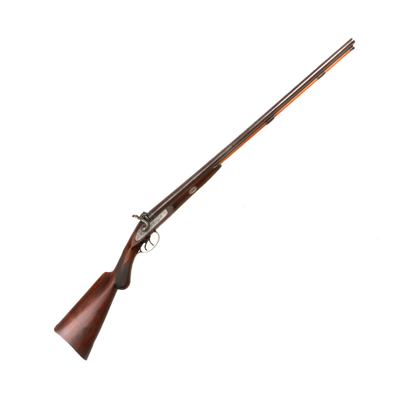 Buy Original Belgian 14 Bore Double Barrel Percussion Shotgun by Parker for the U.S. Frontier Market - circa 1860 | Original Firearms Antique For Sale