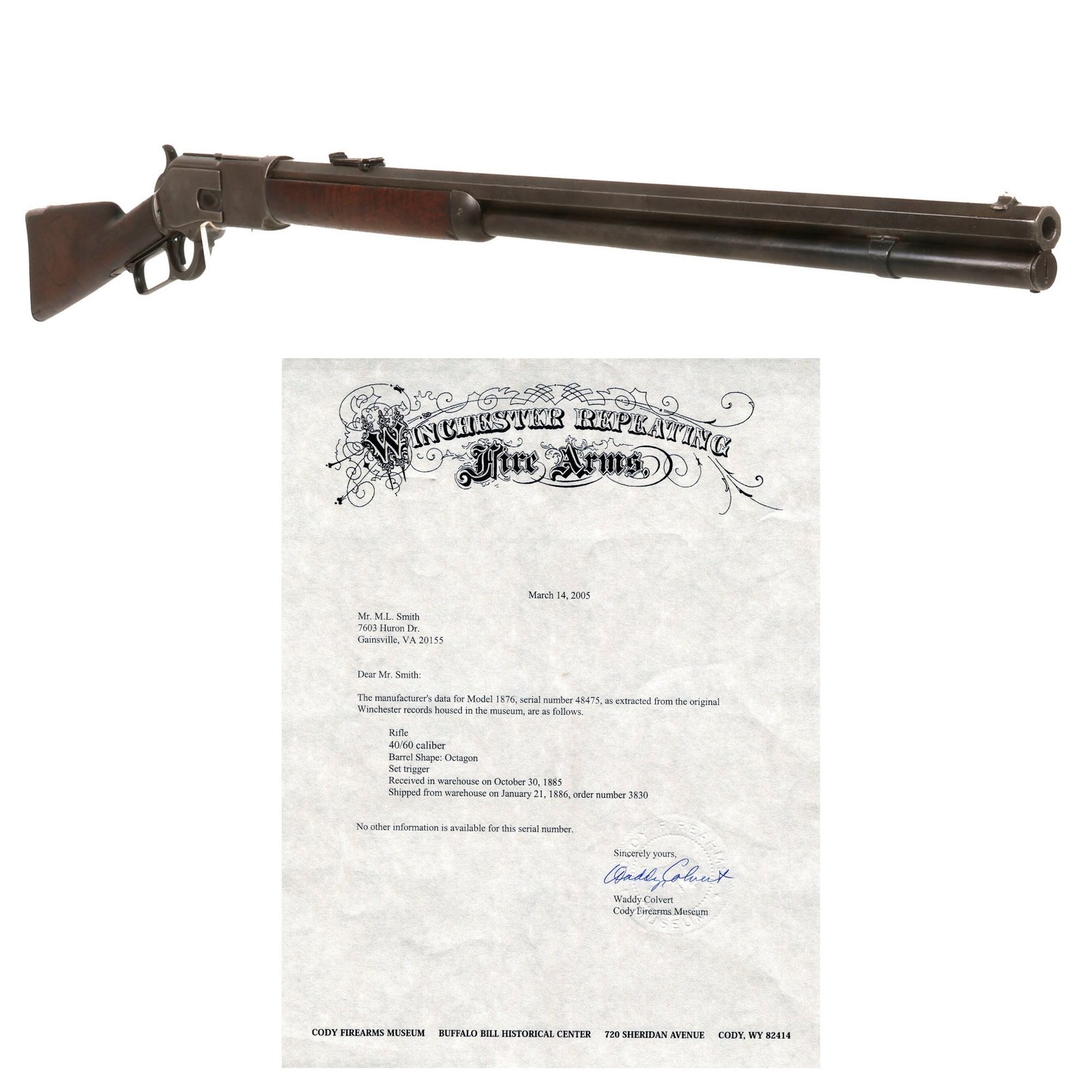 Buy Original U.S. Winchester M1876 28" Octagonal Barrel .40-60 Big Game Rifle with Set Trigger & Factory Letter Made in 1885 - Serial 48475 | Original Firearms Antique For Sale