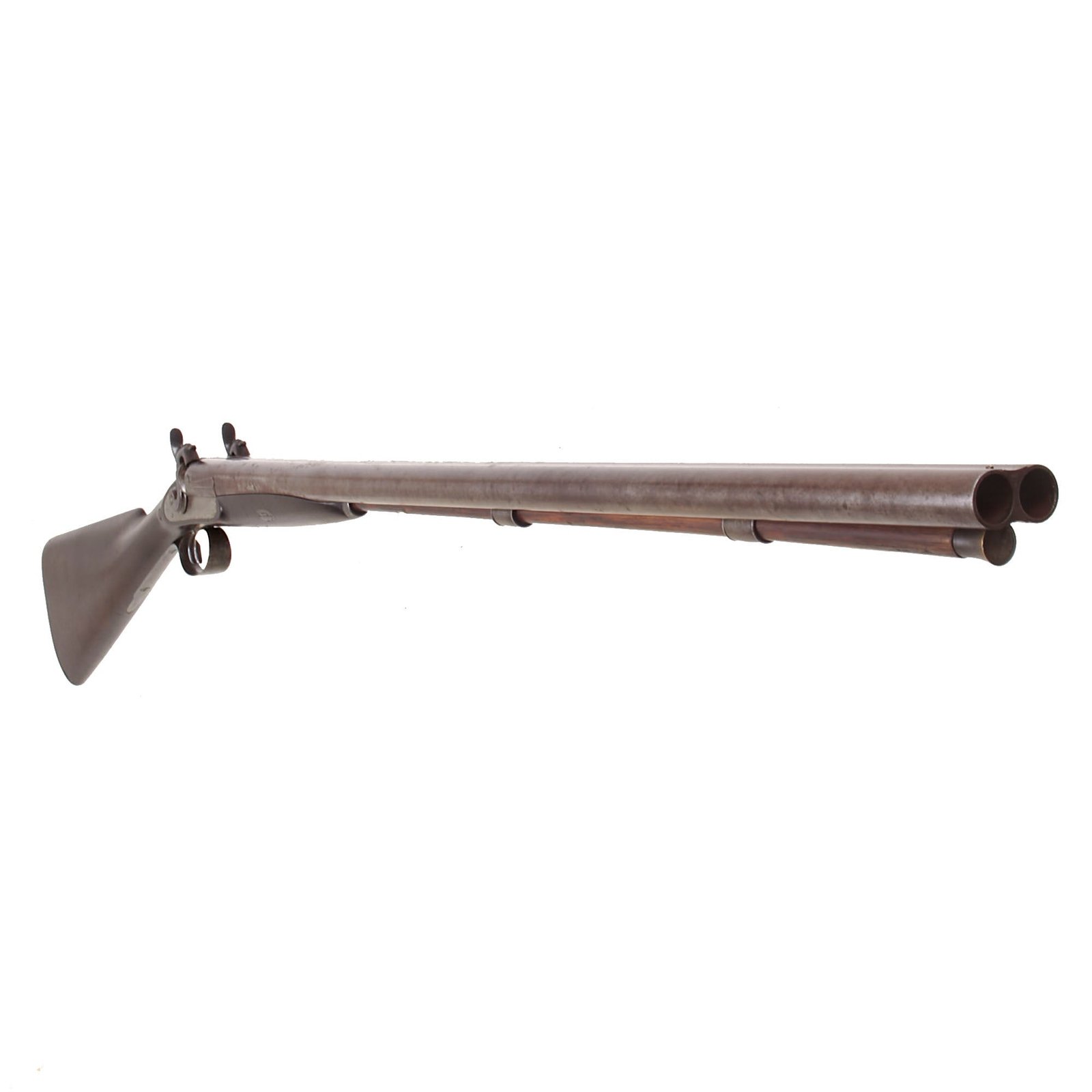 Buy Original U.S. Unmarked 12 Bore Double Laminated Steel Barrel Percussion Fowling Piece with Highly Figured Stock - circa 1850 | Original Firearms Antique For Sale