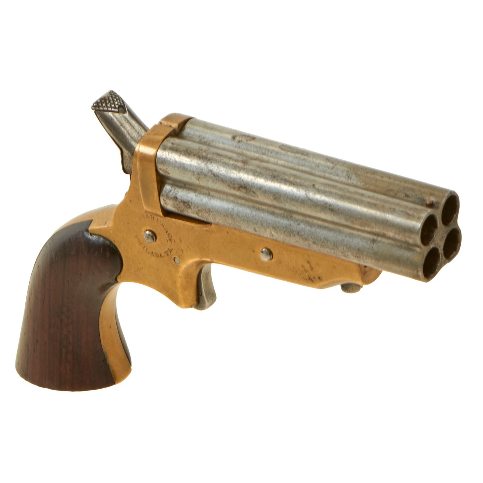 Buy Original U.S. 19th Century Sharps Model 2C .30 Rimfire 4 Barrel Brass Frame Pepperbox Pistol - Serial 4830 | Original Firearms Antique For Sale