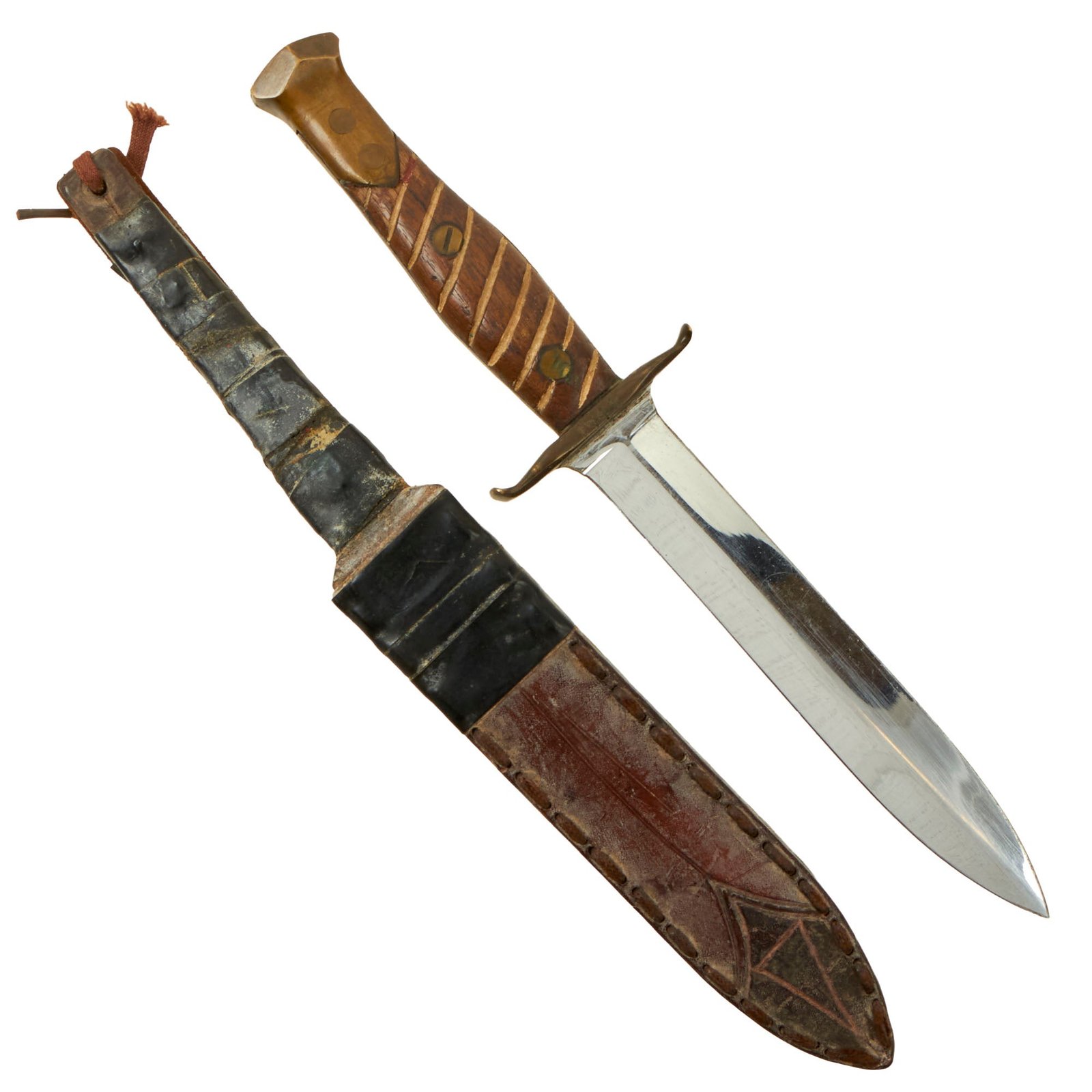 Buy Original U.S. WWII Soldier Modified Case XX Knife with 1944 on Crossguard and Custom Leather Scabbard | Original Firearms Antique For Sale