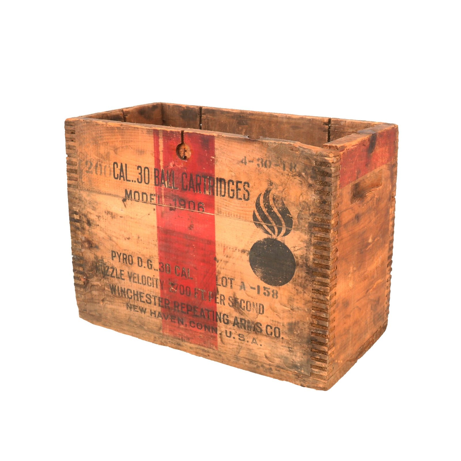 Buy Original U.S. WWI Small Arms M1906 .30cal Ball Cartridge Model 1917 Wooden Ammunition Crate by Winchester - Dated April 1918 | Original Firearms Antique For Sale