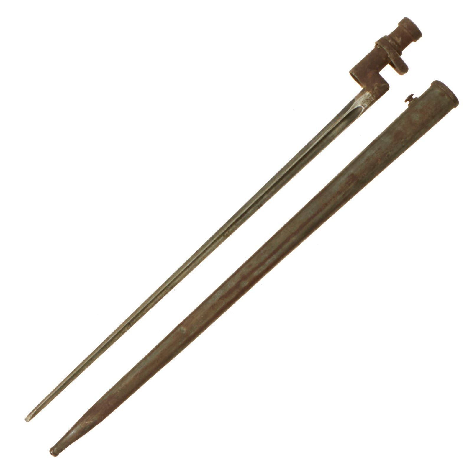 Buy Original German-Captured WWI Russian 1891 Mosin-Nagant “Locking” Socket Bayonet Reissued in German Ersatz Scabbard | Original Firearms Antique For Sale
