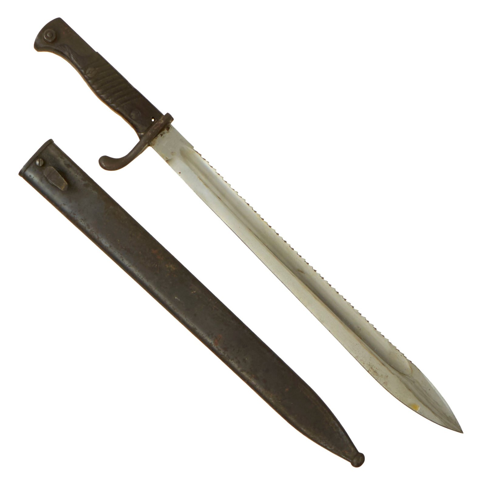 Buy Original German WWI M1898/05 n/A Butcher Sawback Bayonet by DEMAG with Steel Scabbard & Excellent Blade - Dated 1916 | Original Firearms Antique For Sale