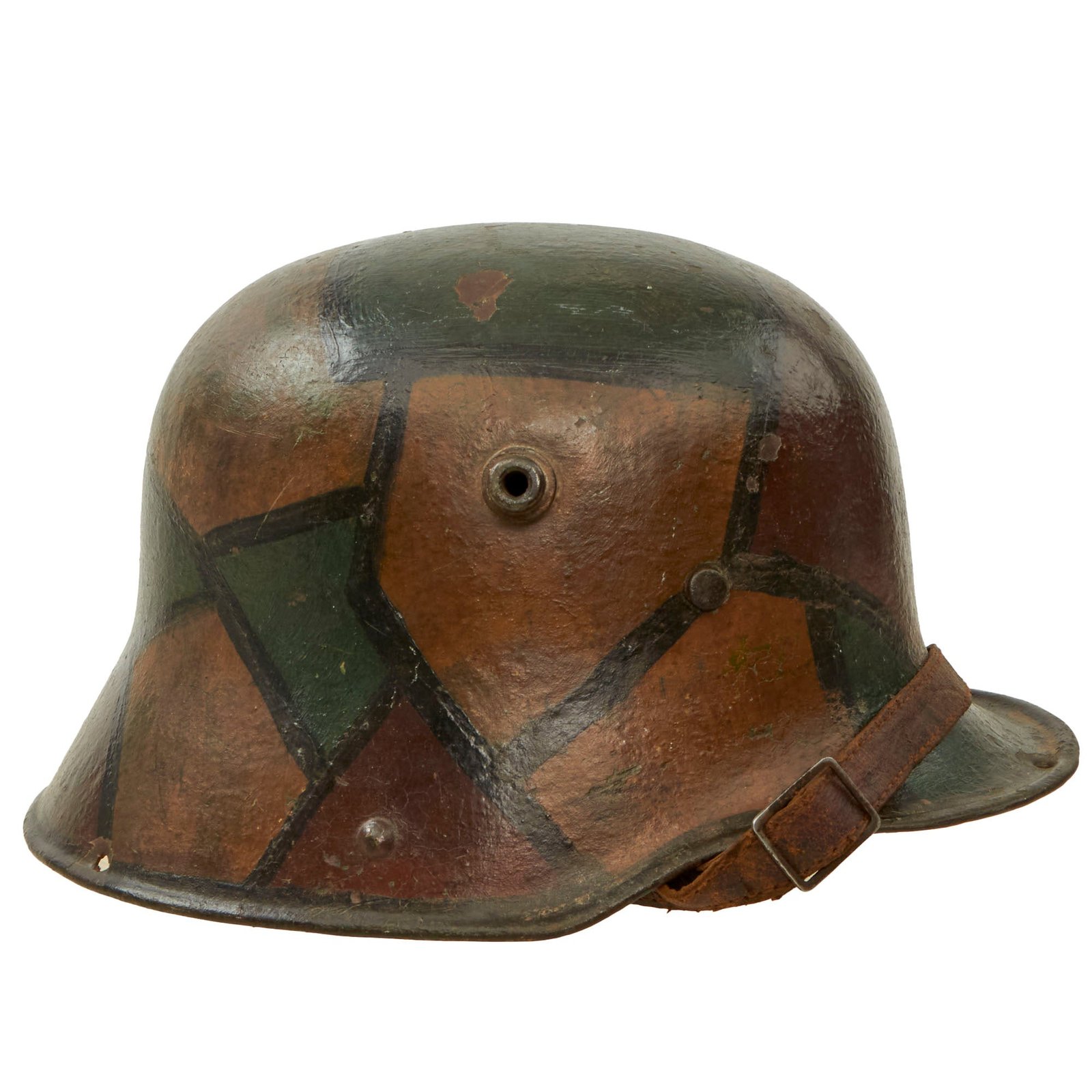 Buy Original Imperial German WWI Panel Camouflage M16 Stahlhelm Helmet with Liner & Chinstrap - Stamped K 64 | Original Firearms Antique For Sale